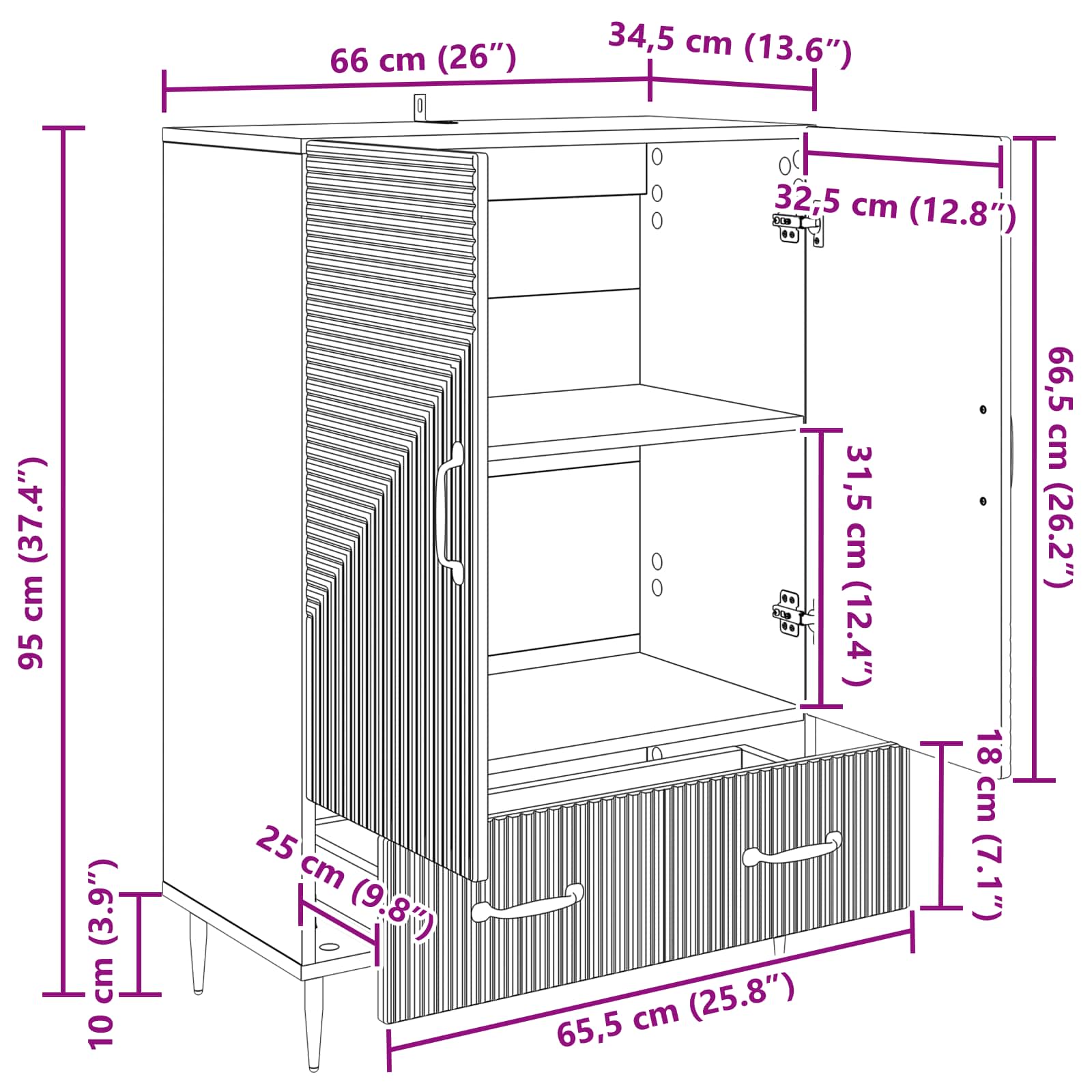 Aparador Brillante 66 x 34,5 x 95 cm Madera de Ingeniería