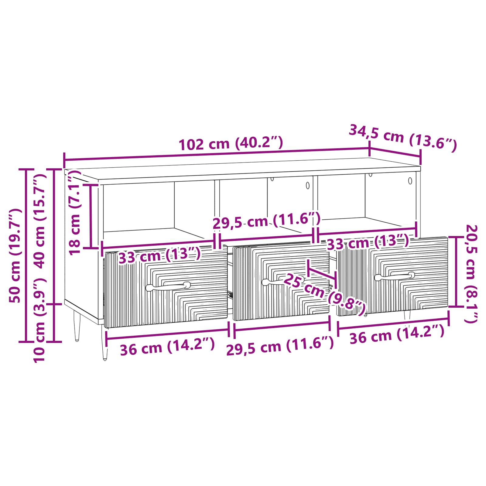 Mueble de TV Brillante 102 x 34,5 x 50 cm Madera de Ingeniería