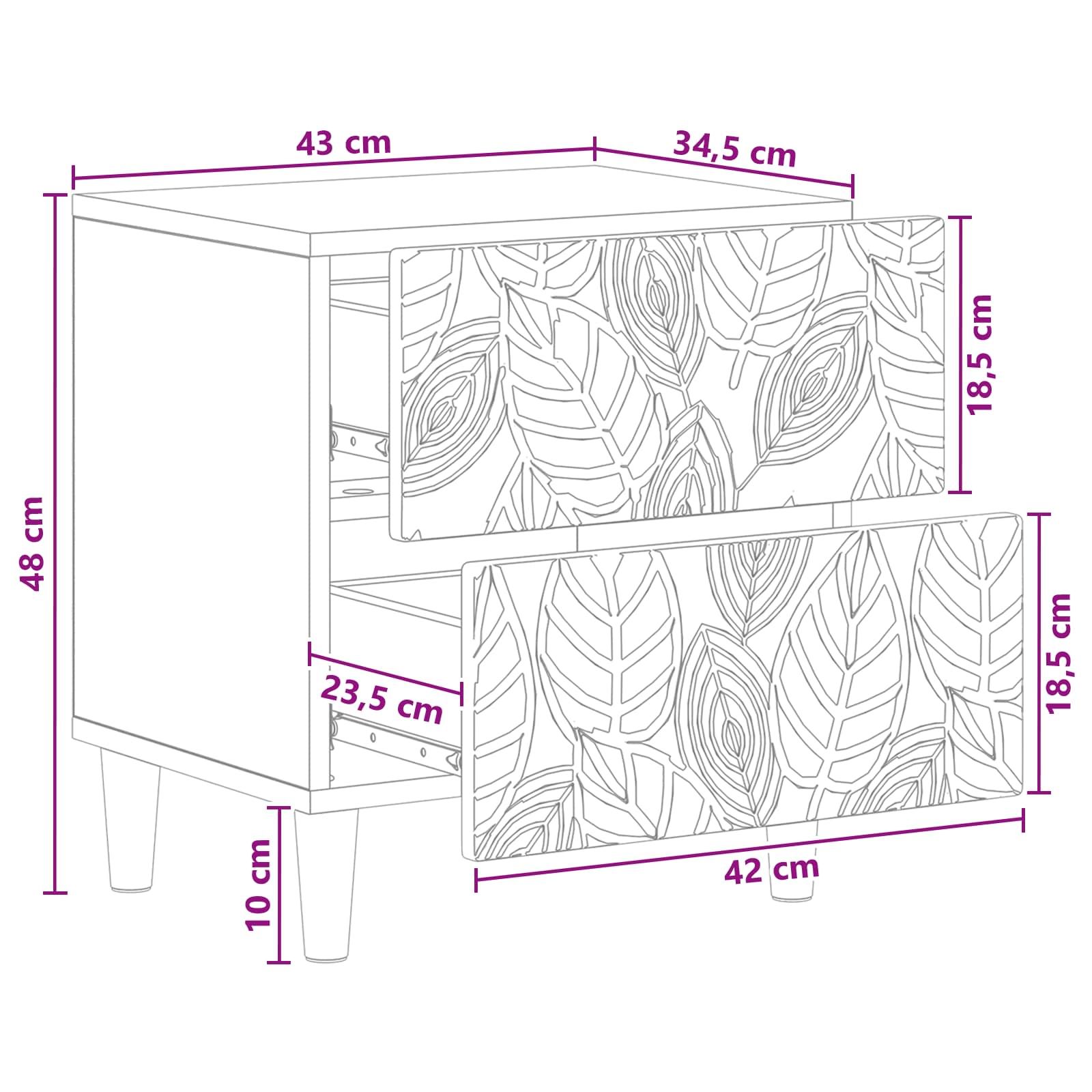 Mesita de Noche 2 pcs Blanco 43 x 34,5 x 48 cm