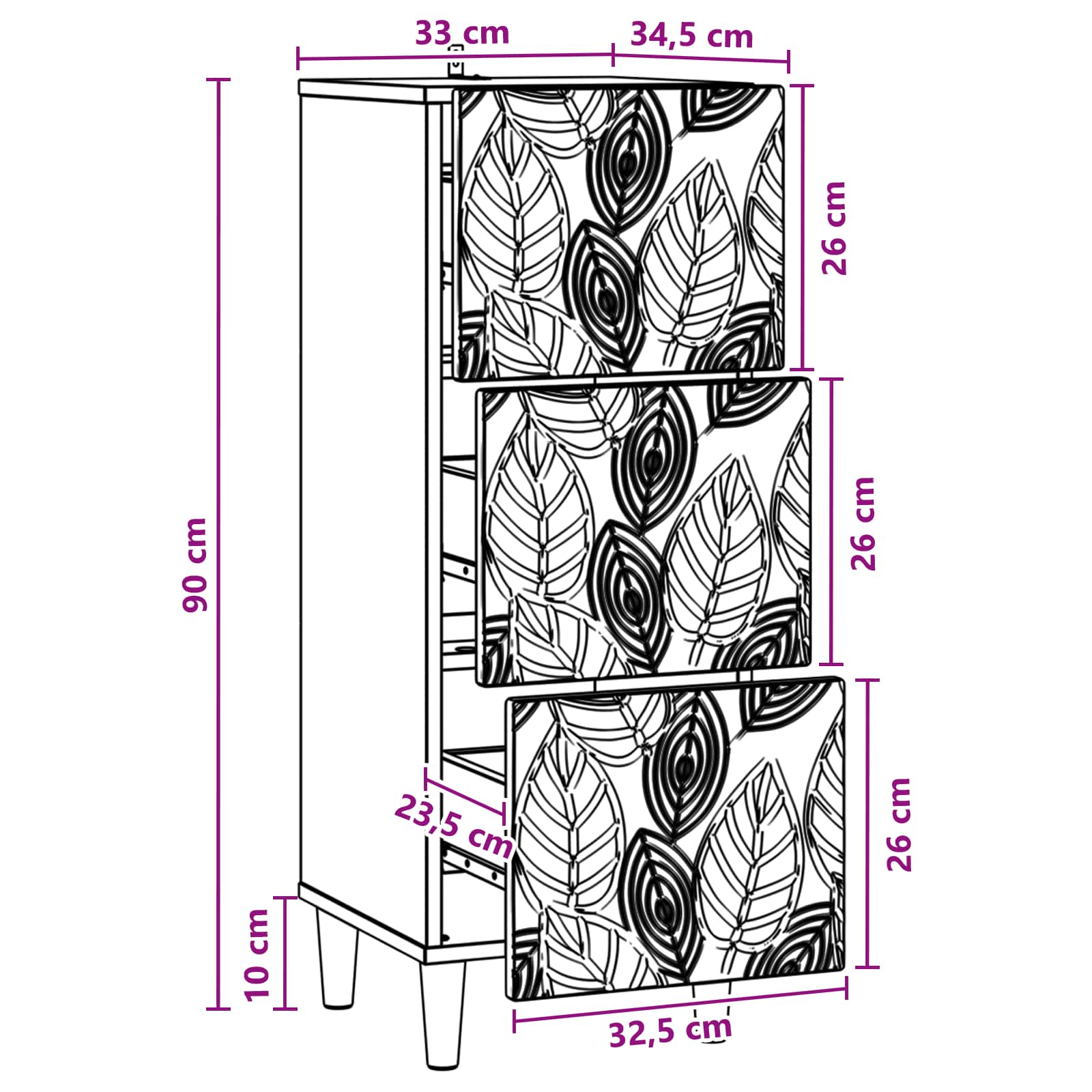 Cajonera Blanco Brillante 33 x 34,5 x 90 cm