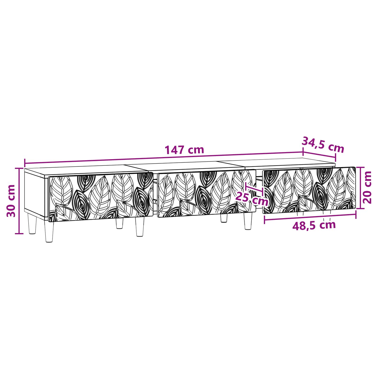 Mueble de TV 147 x 34,5 x 30 cm Blanco Brillante