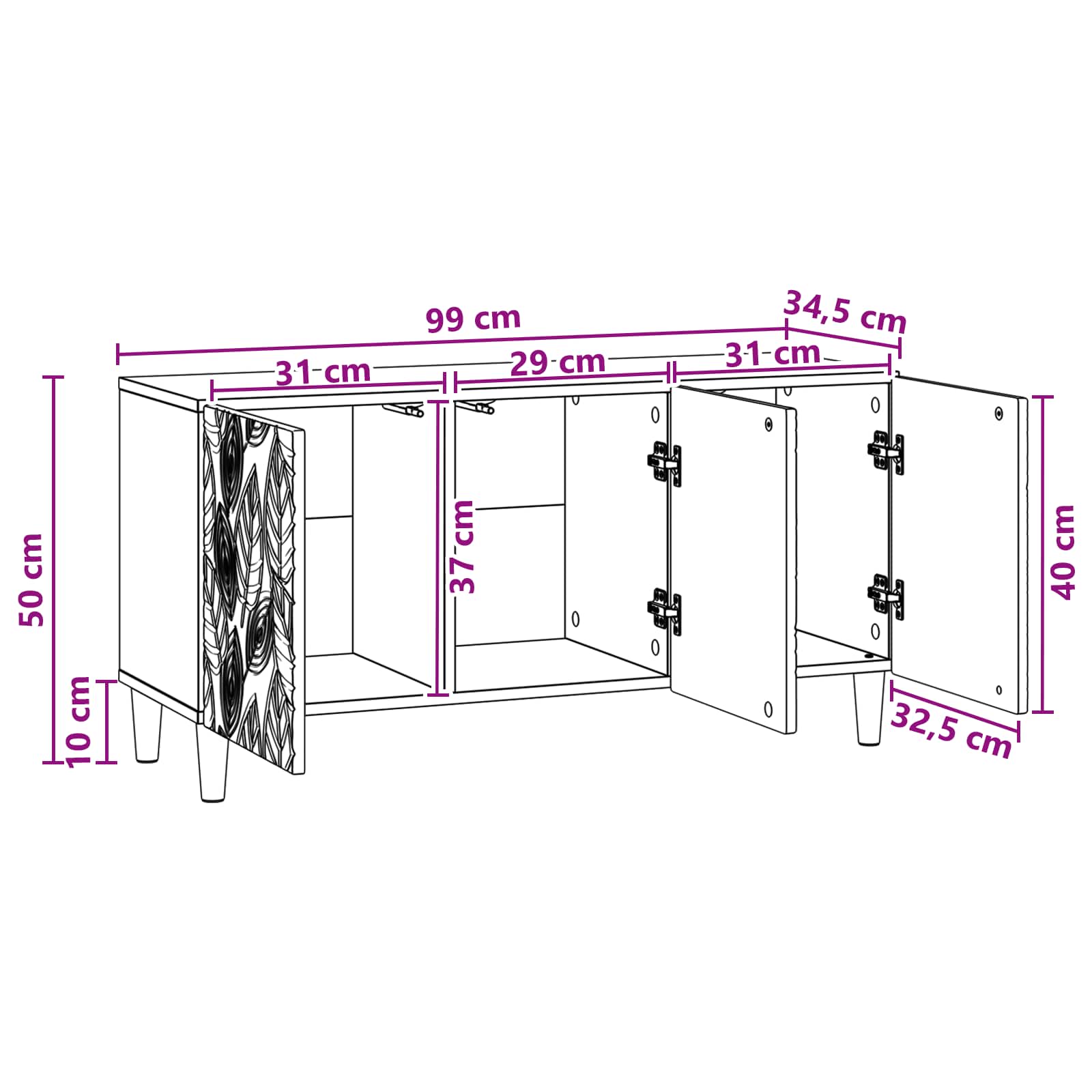 Mueble de TV 99 x 34,5 x 50 cm Blanco Brillante