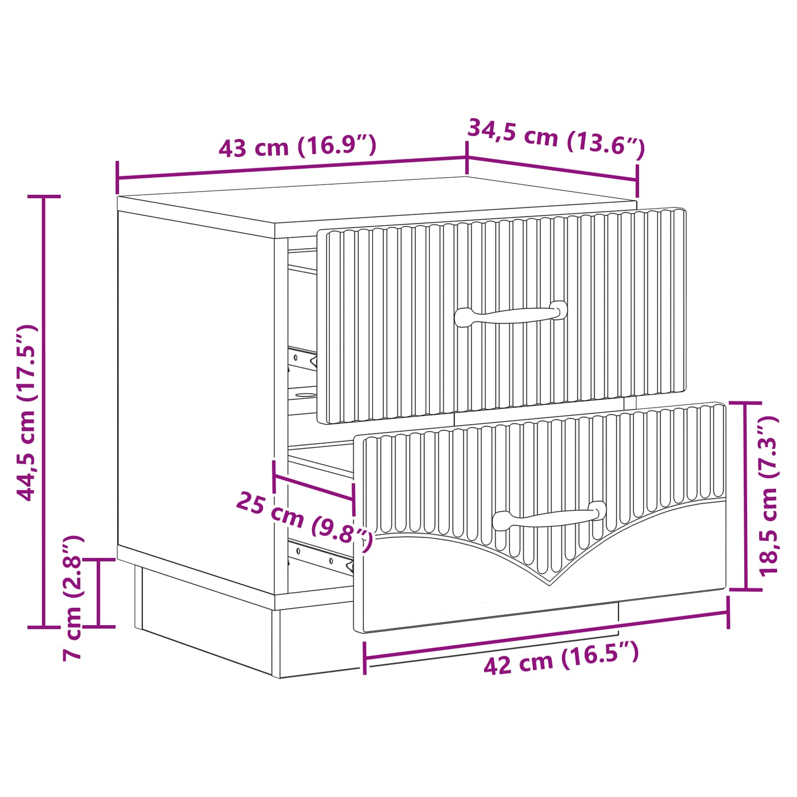 Armario de Noche 2 pcs 43 x 34,5 x 44,5 cm Madera de Ingeniería