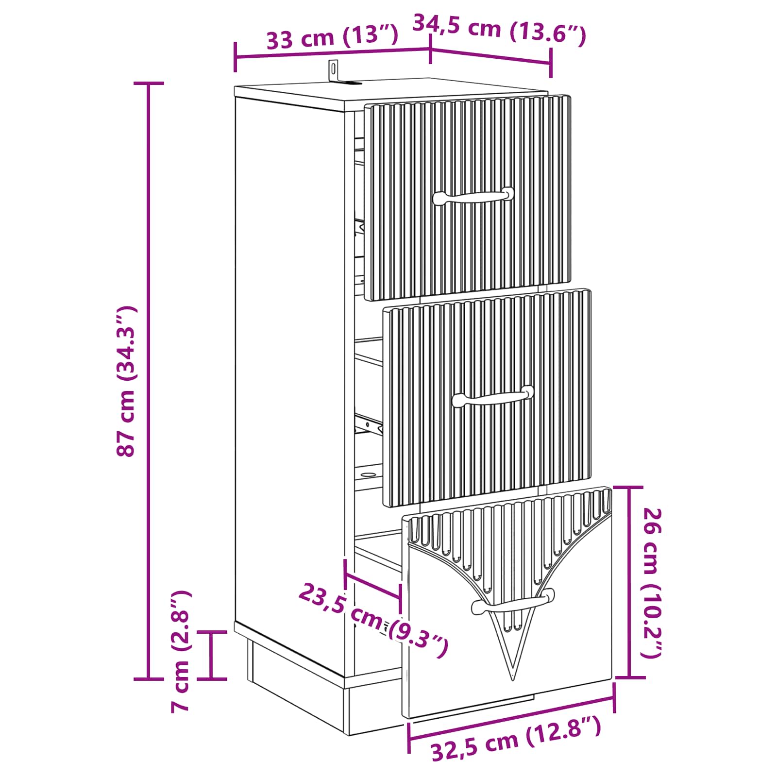 Cajonera Brillante 33 x 34,5 x 87 cm Madera de Ingeniería