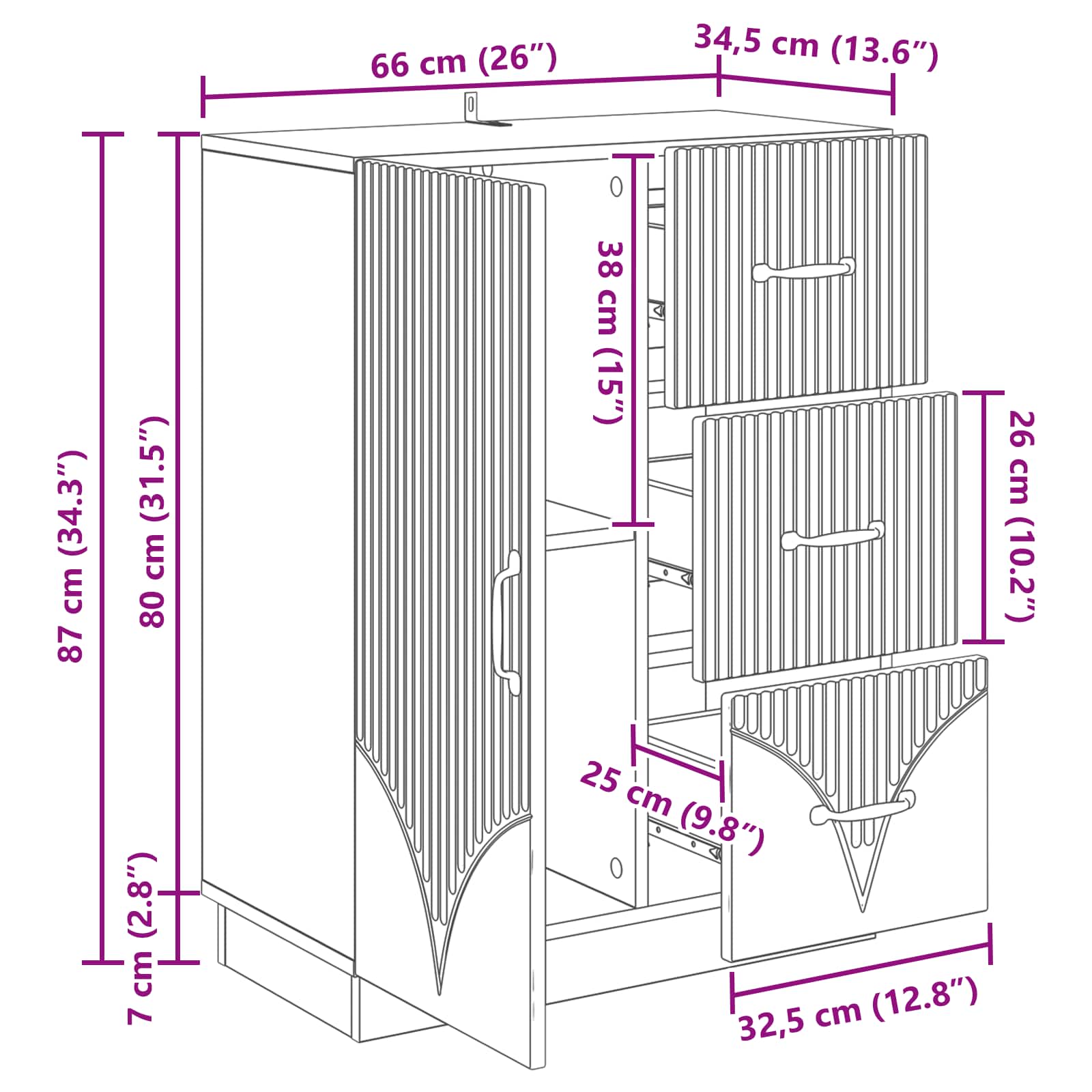 Aparador Brillante 66 x 34,5 x 87 cm Madera de Ingeniería