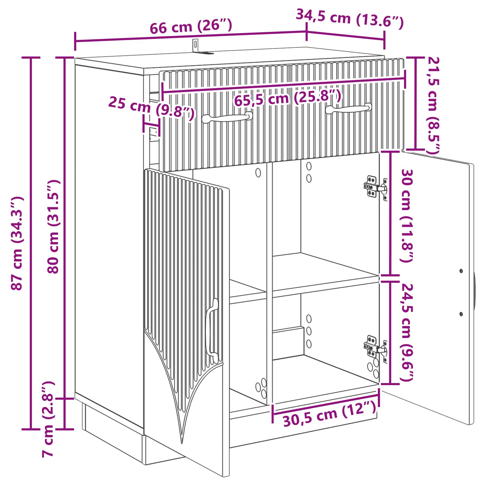 Aparador Brillante 66 x 34,5 x 87 cm Madera de Ingeniería