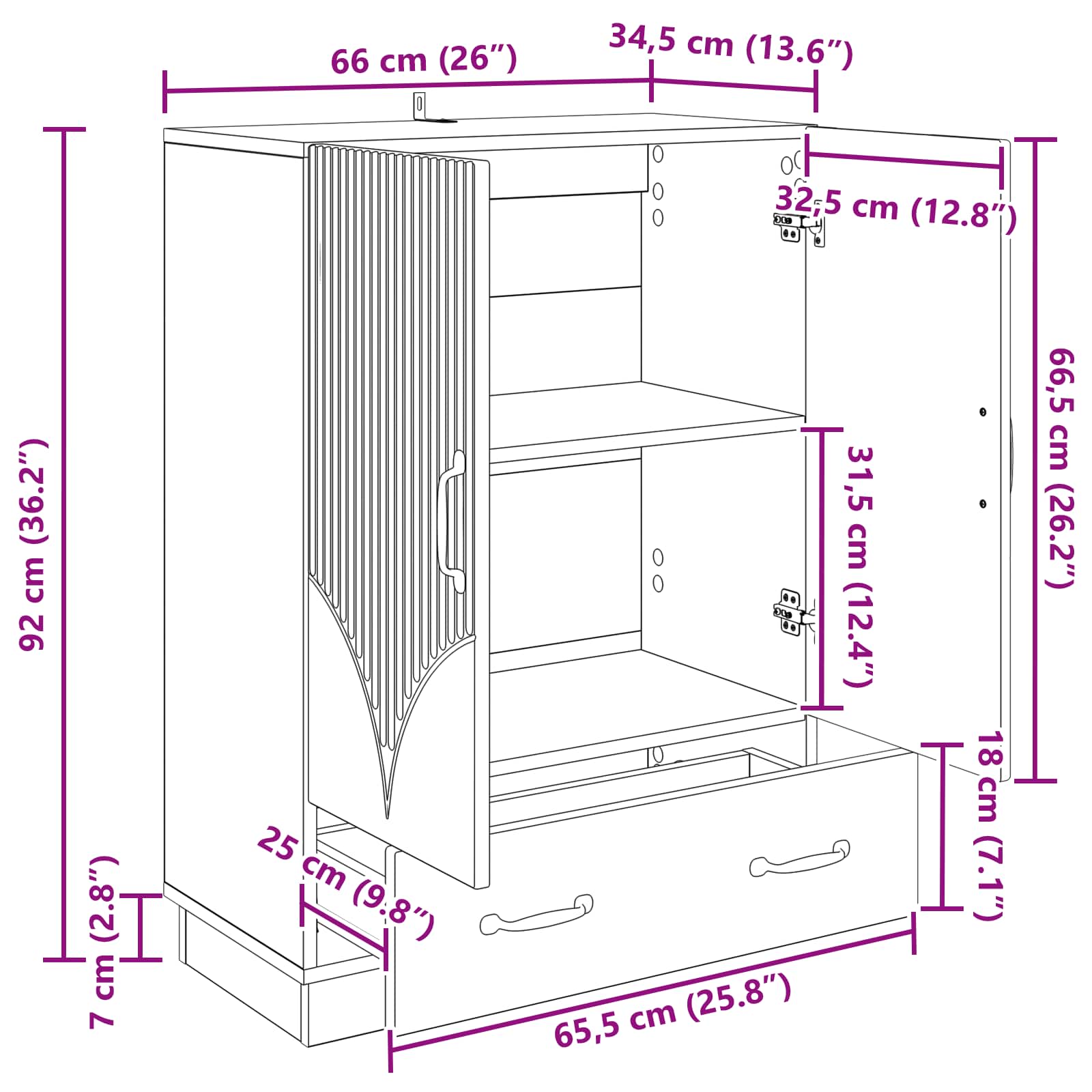 Aparador Brillante 66 x 34,5 x 92 cm Madera de Ingeniería