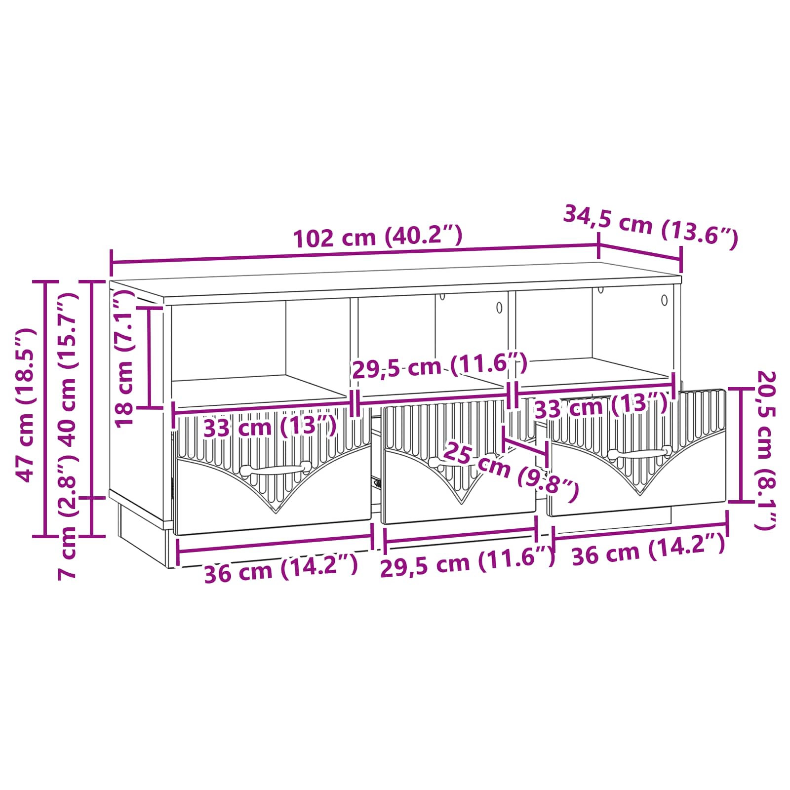 Mueble de TV Brillante 102 x 34,5 x 47 cm Madera de Ingeniería