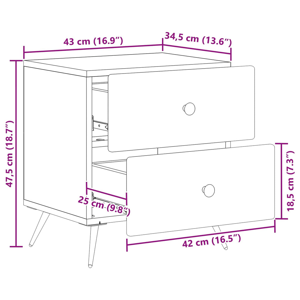Armario de Noche 2 pcs 43 x 34,5 x 47,5 cm Madera de Ingeniería