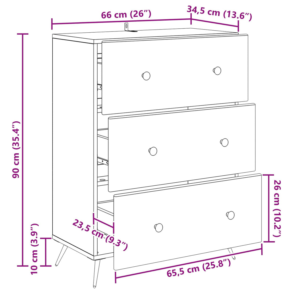 Cajonera Brillante 66 x 34,5 x 90 cm Madera de Ingeniería