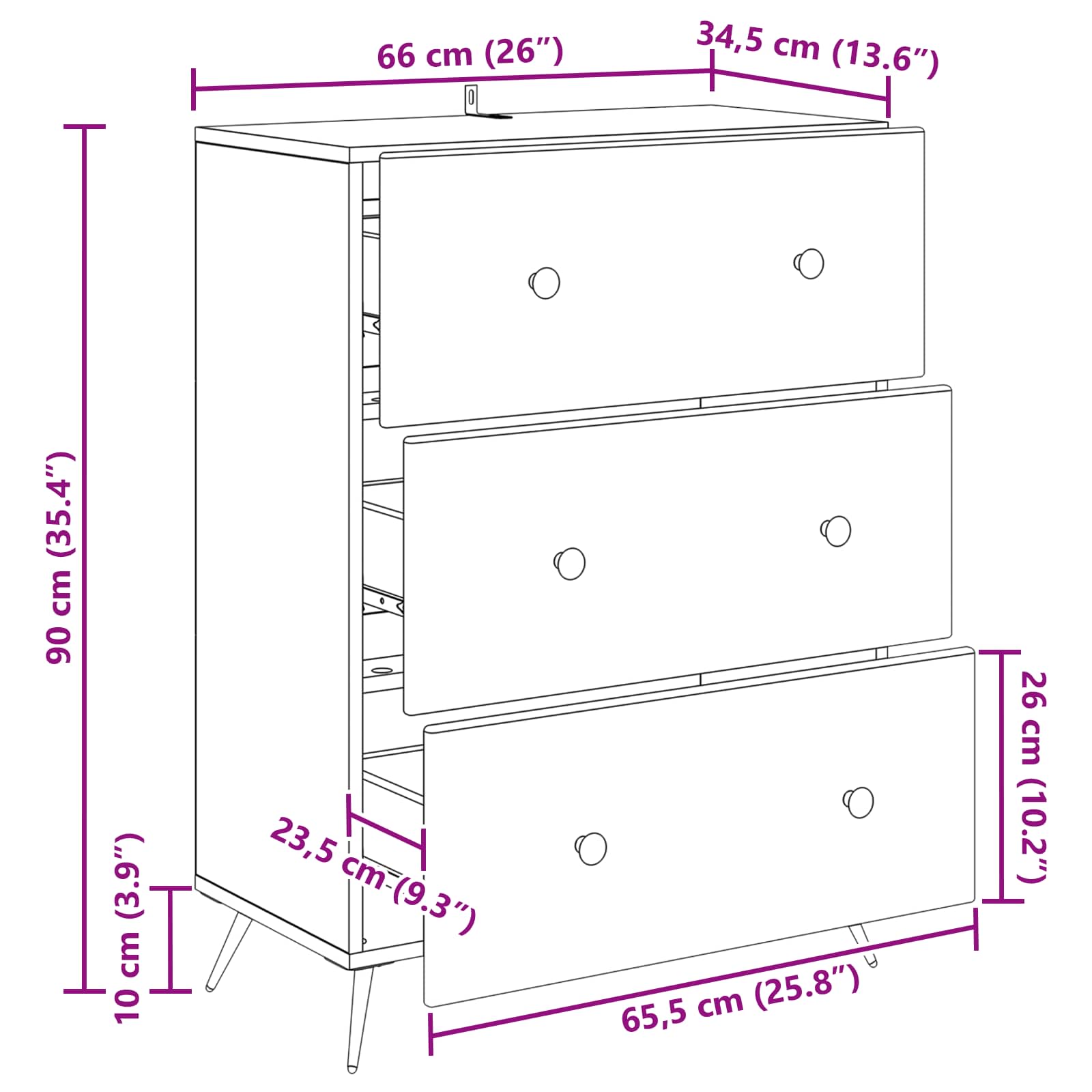 Cajonera Brillante 66 x 34,5 x 90 cm Madera de Ingeniería