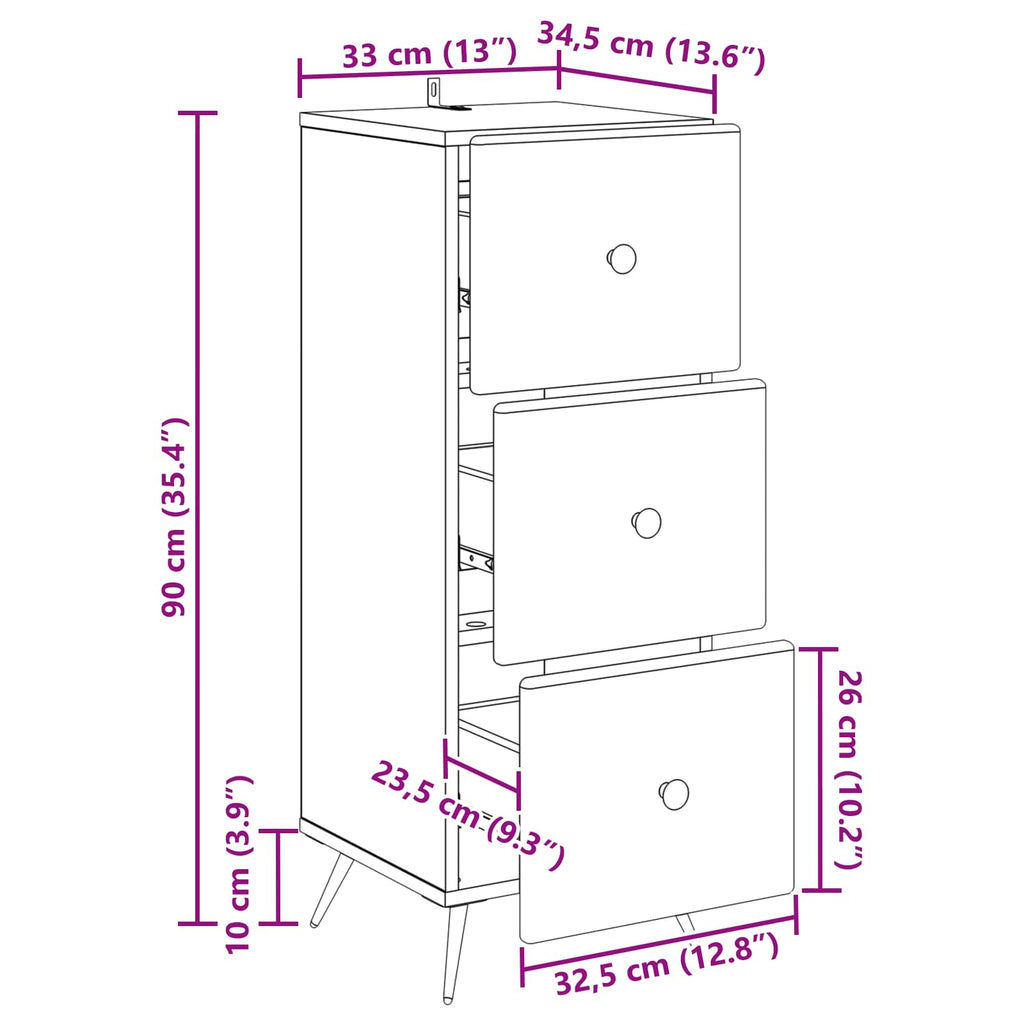 Cajonera Brillante 33 x 34,5 x 90 cm Madera de Ingeniería