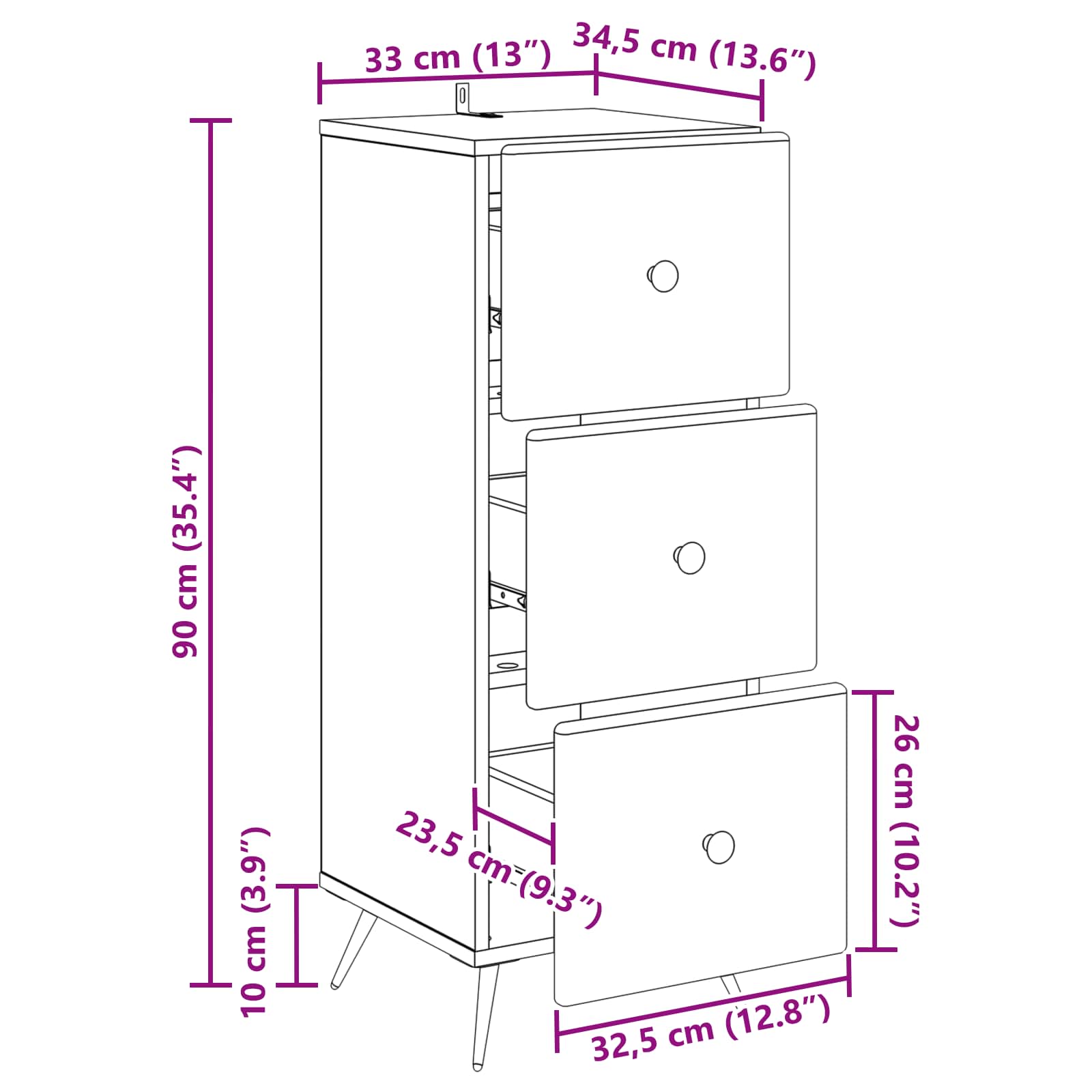 Cajonera Brillante 33 x 34,5 x 90 cm Madera de Ingeniería