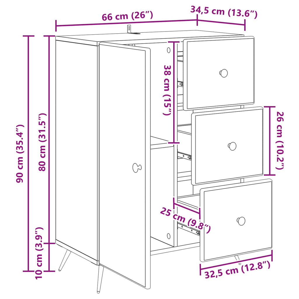 Aparador Brillante 66 x 34,5 x 90 cm Madera de Ingeniería