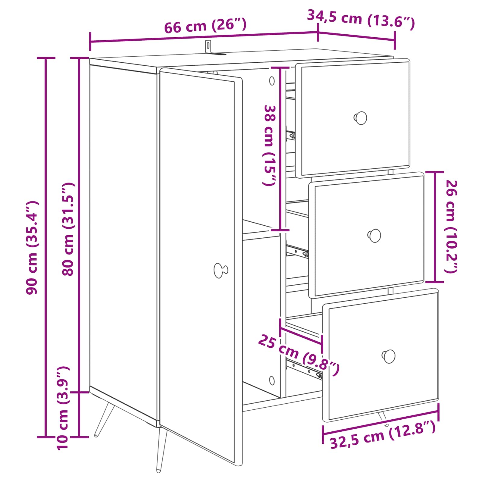 Aparador Brillante 66 x 34,5 x 90 cm Madera de Ingeniería