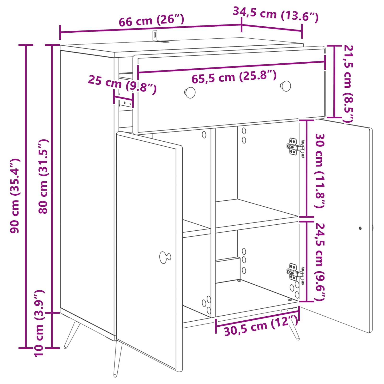 Aparador Brillante 66 x 34,5 x 90 cm Madera de Ingeniería
