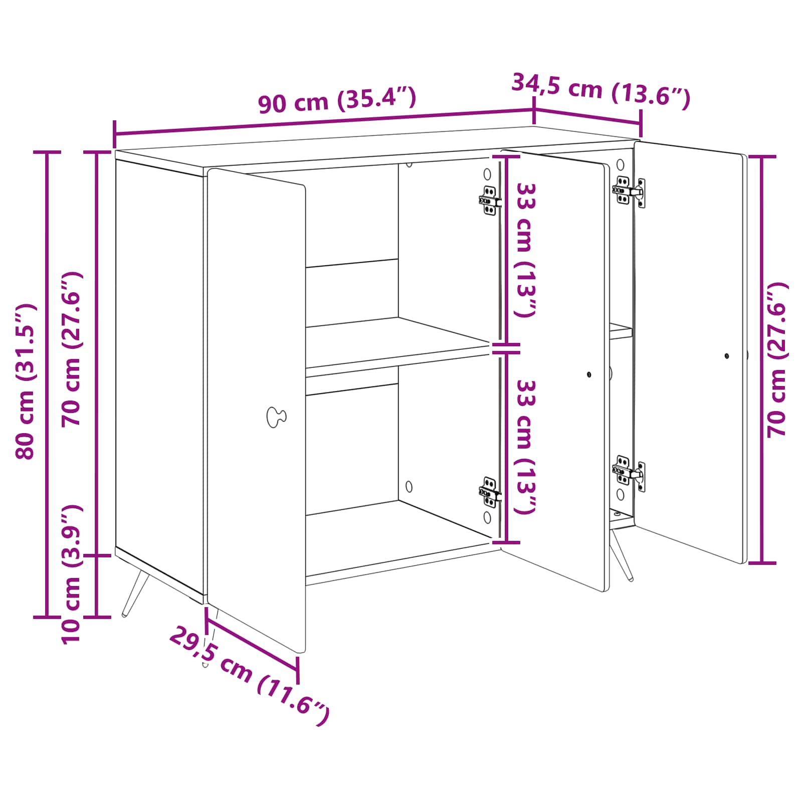 Aparador Brillante 89 x 34,5 x 80 cm Madera de Ingeniería