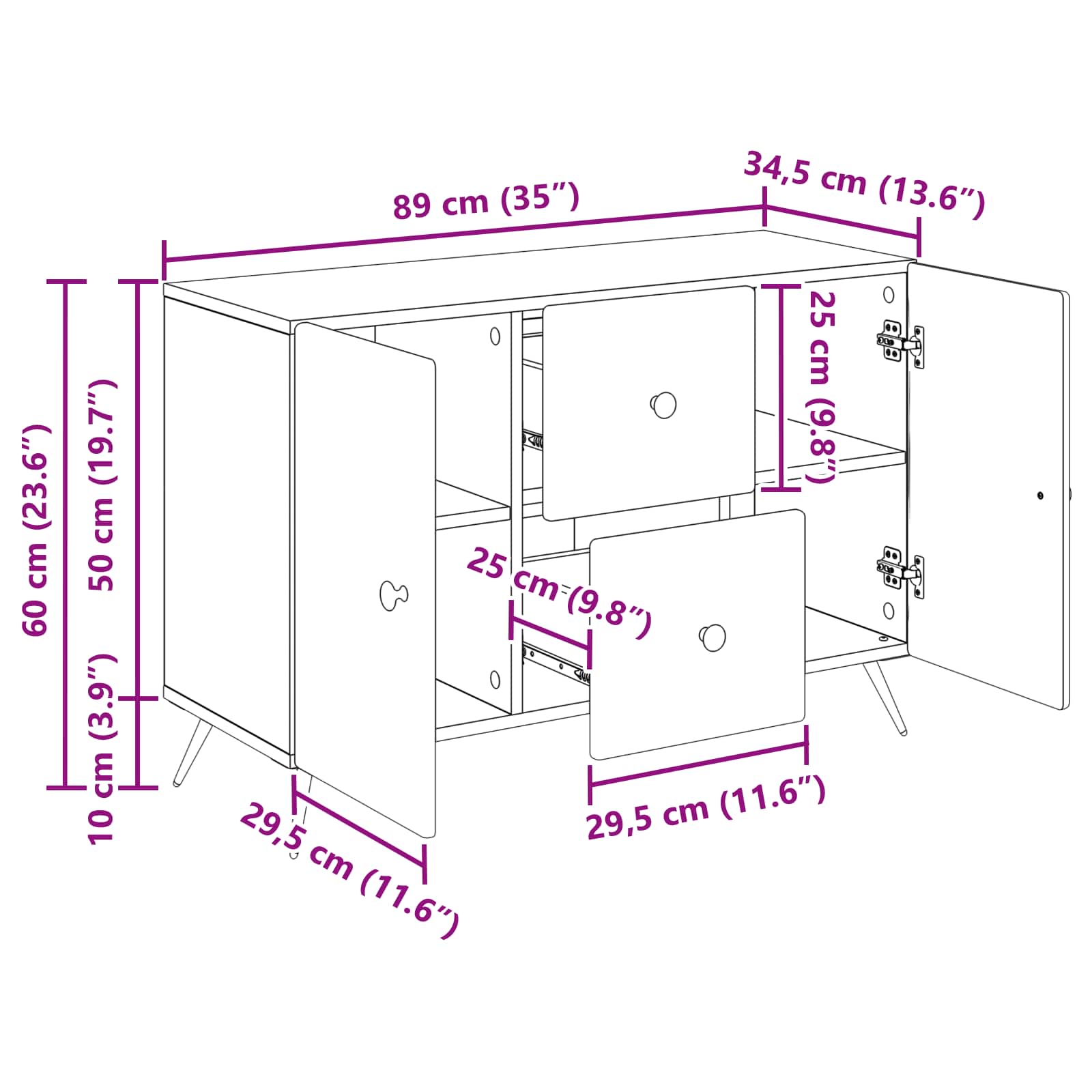 Aparador Brillante 89 x 34,5 x 60 cm Madera de Ingeniería