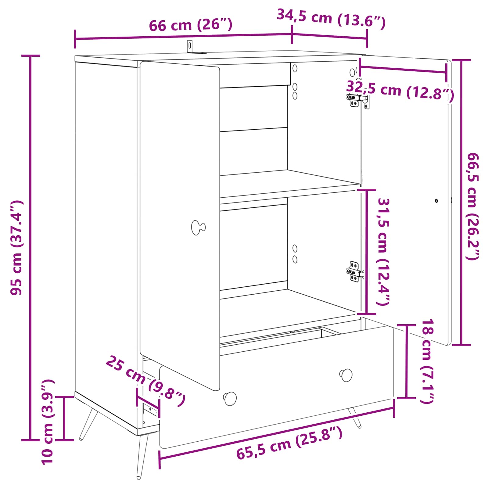 Aparador Gris Hormigón 66 x 34,5 x 95 cm Madera de Ingeniería