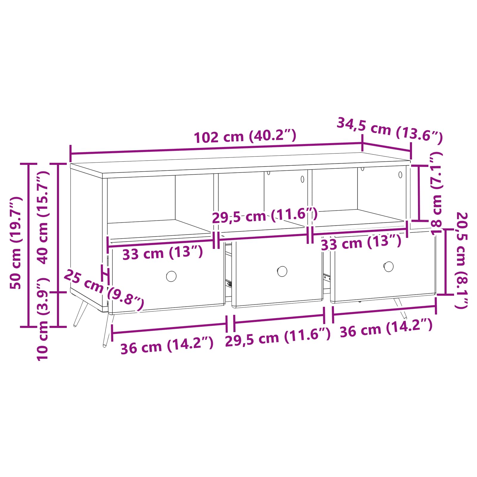 Mueble de TV Brillante 102 x 34,5 x 50 cm Madera de Ingeniería