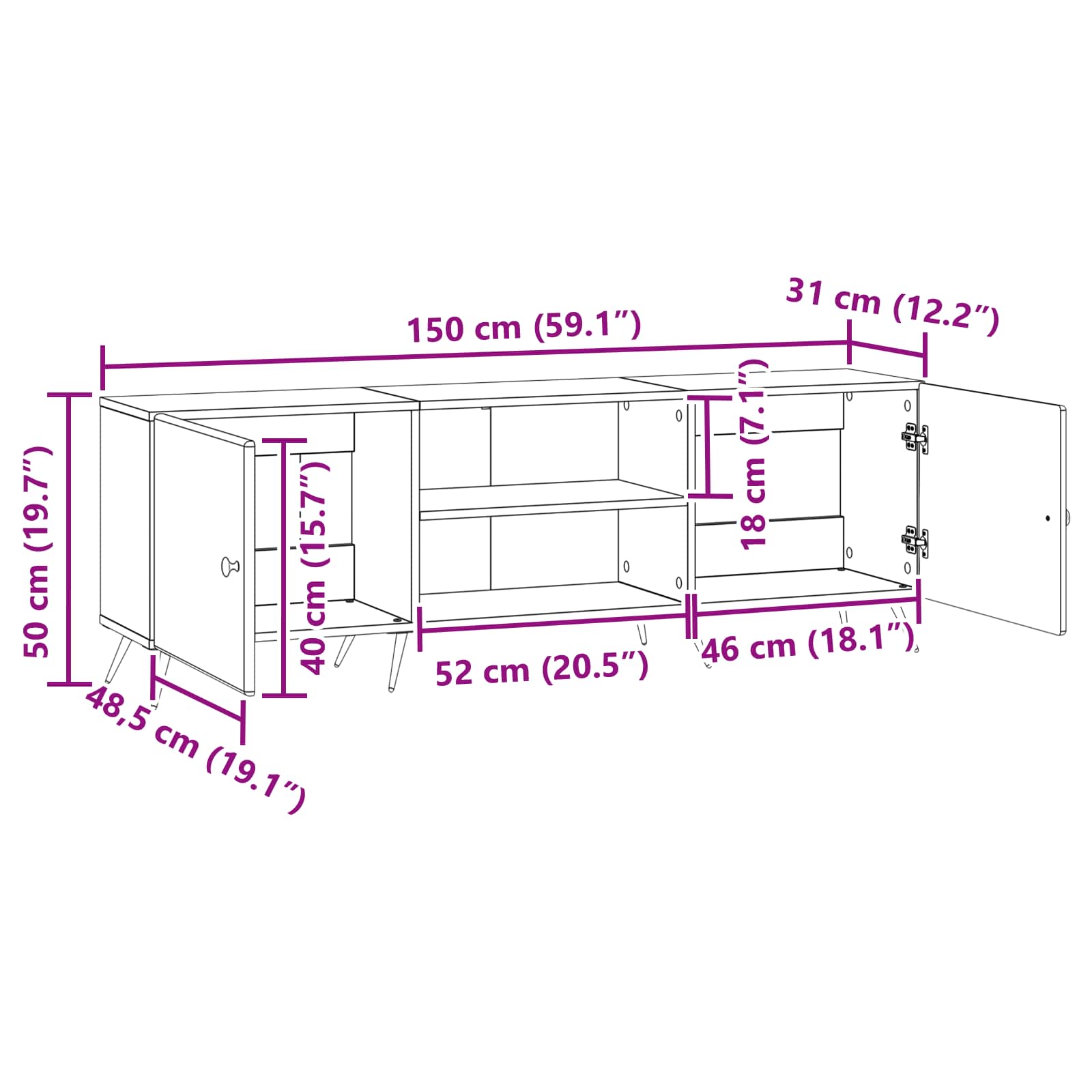 Mueble de TV 150 x 31 x 50 cm Gris Sonoma Madera de Ingeniería