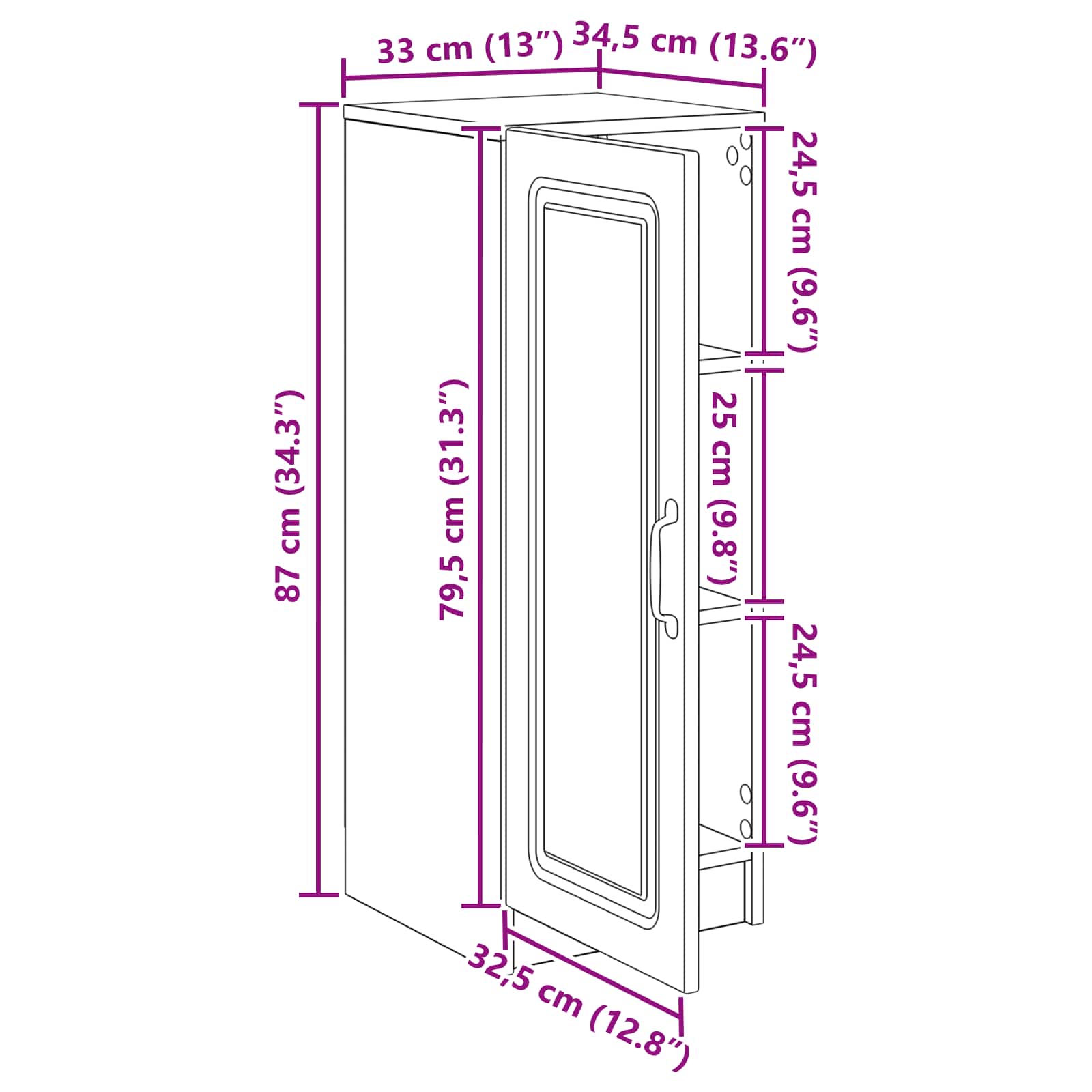 Aparador Brillante 33 x 34,5 x 87 cm Madera de Ingeniería
