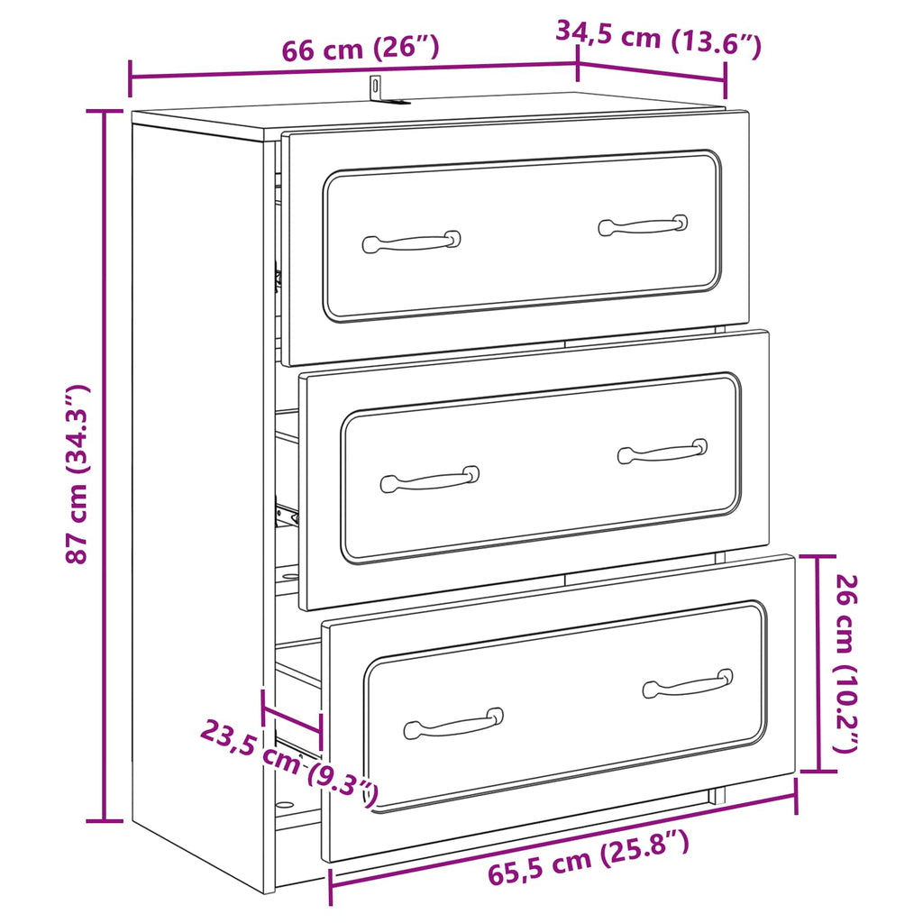 Cajonera Brillante 66 x 34,5 x 87 cm Madera de Ingeniería