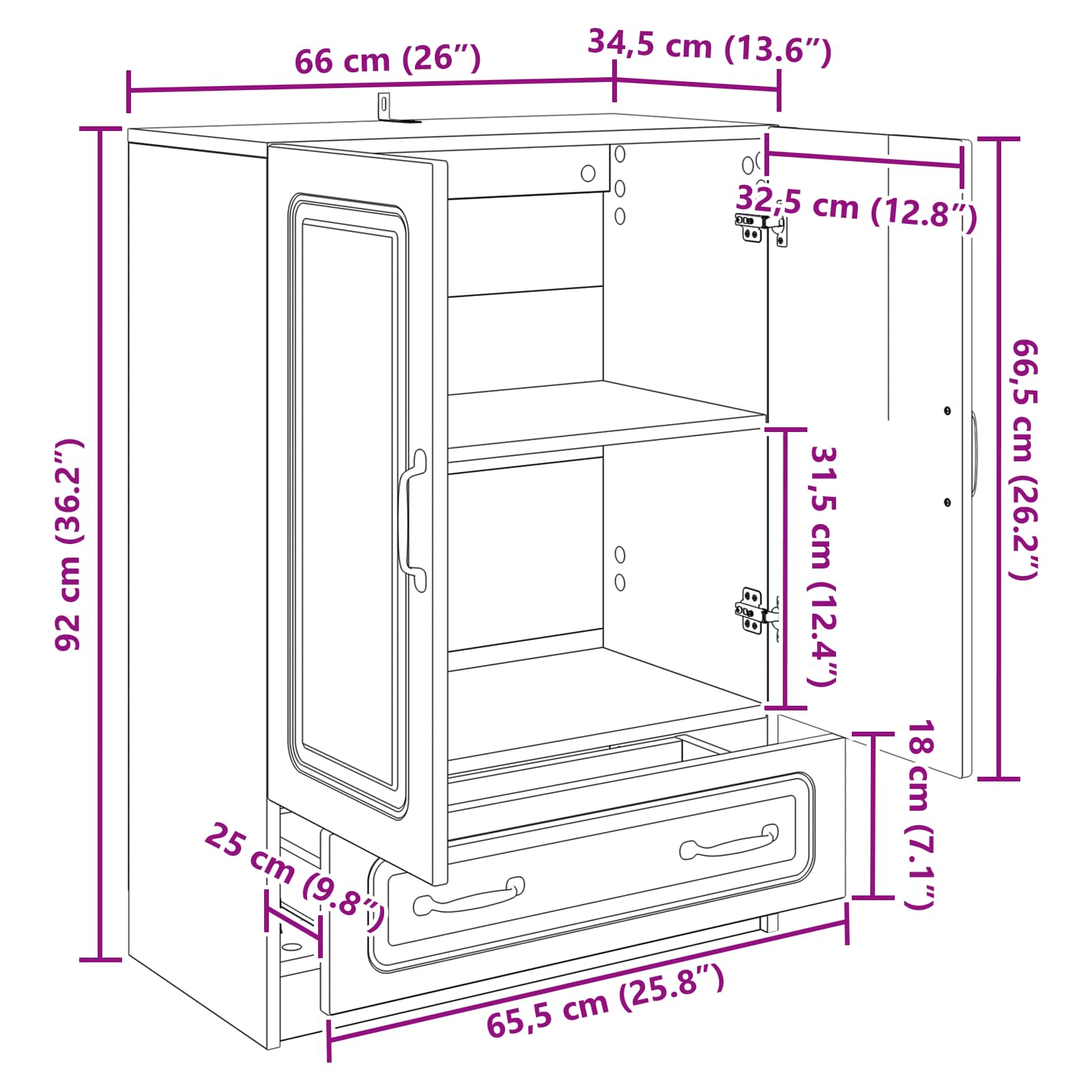 Aparador Brillante 66 x 34,5 x 92 cm Madera de Ingeniería