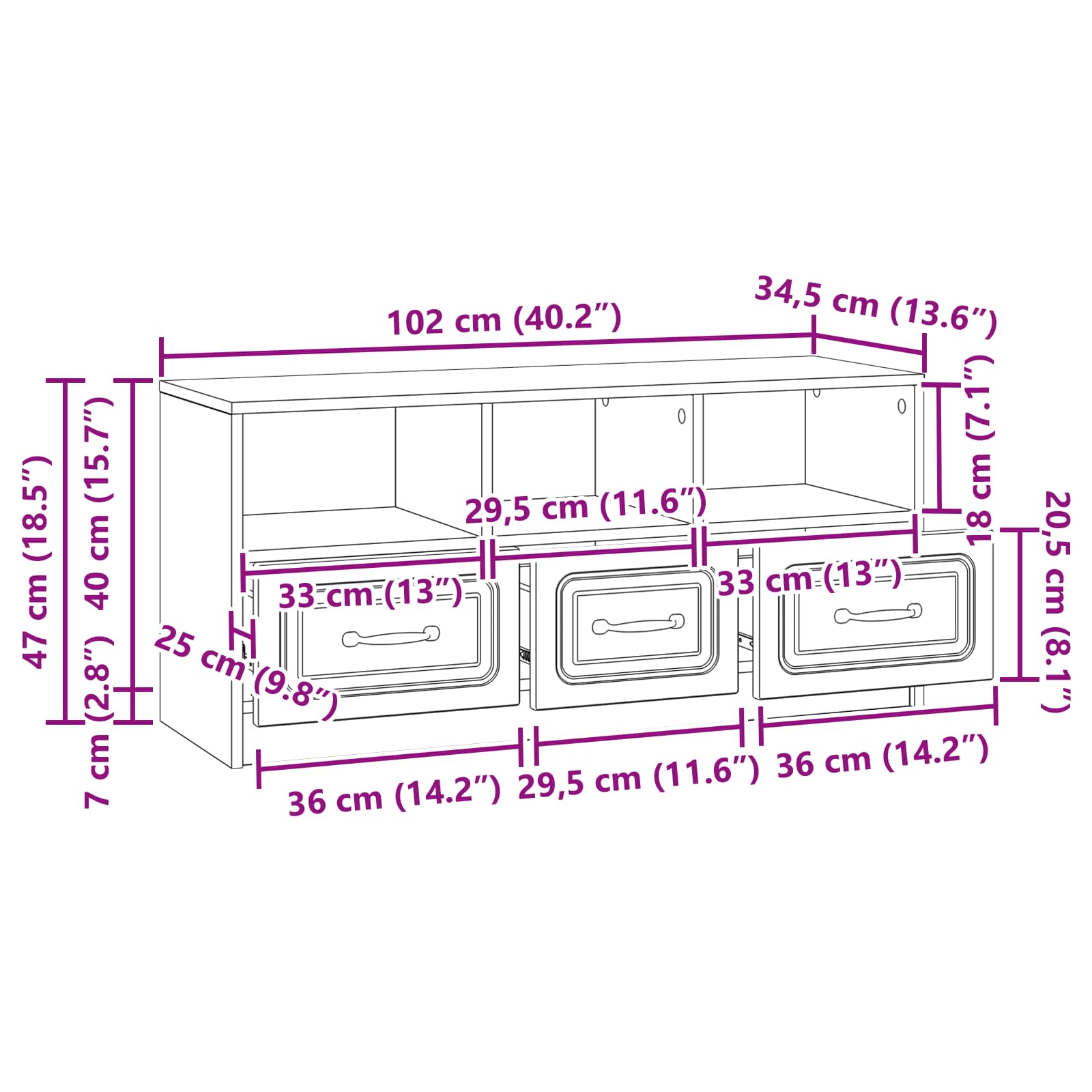 Mueble de TV Brillante 102 x 34,5 x 47 cm Madera de Ingeniería