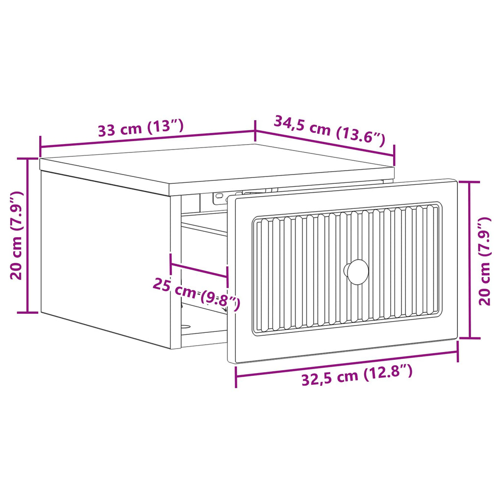 Mesita de Noche de Pared 2 pcs Brillante 33 x 34,5 x 20 cm