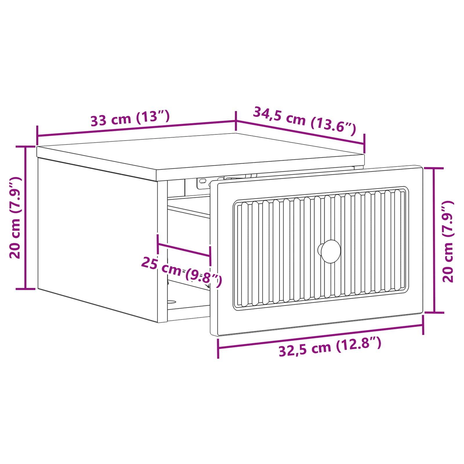 Mesita de Noche de Pared 2 pcs Brillante 33 x 34,5 x 20 cm