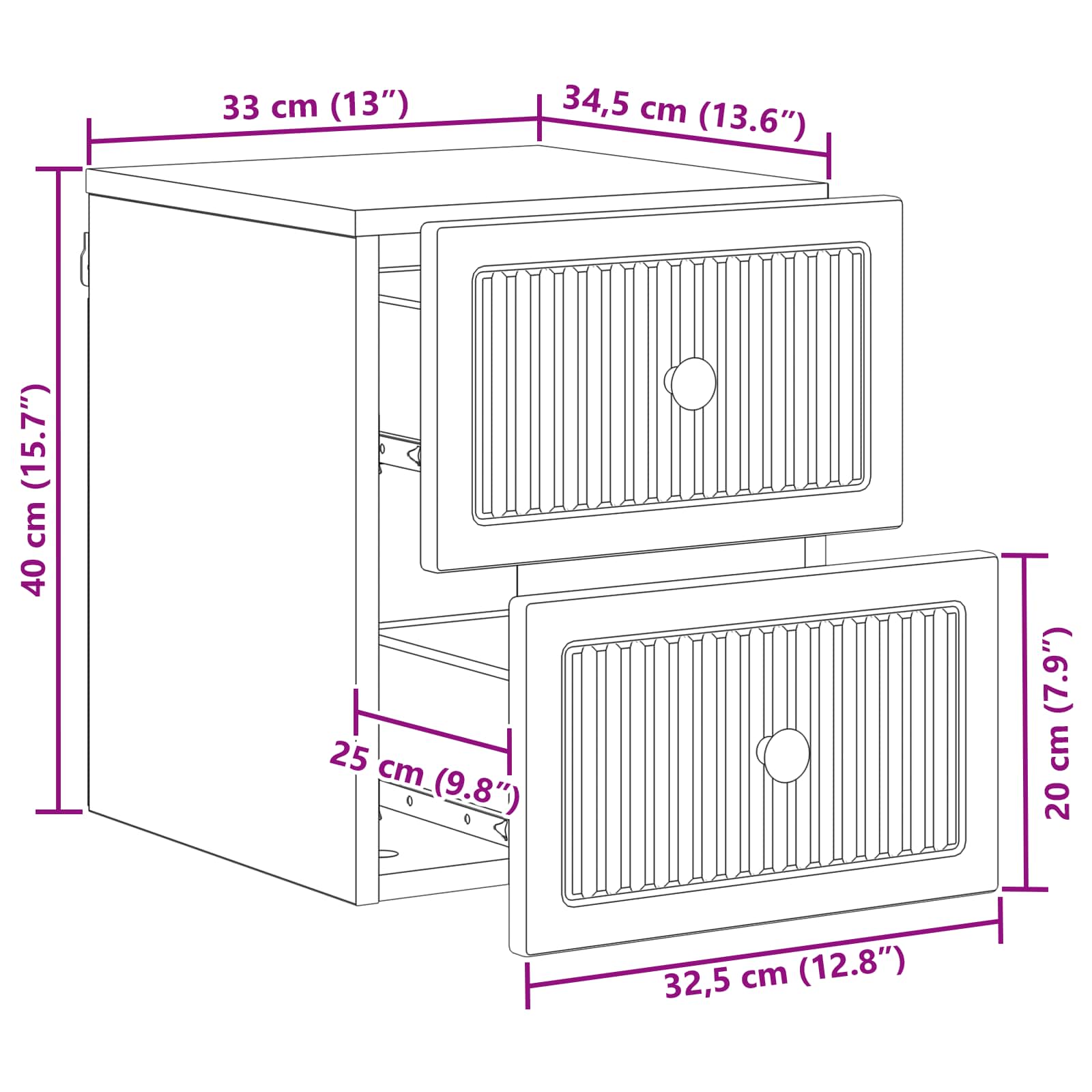 Mesita de Noche de Pared 2 pcs Brillante 33 x 34,5 x 40 cm