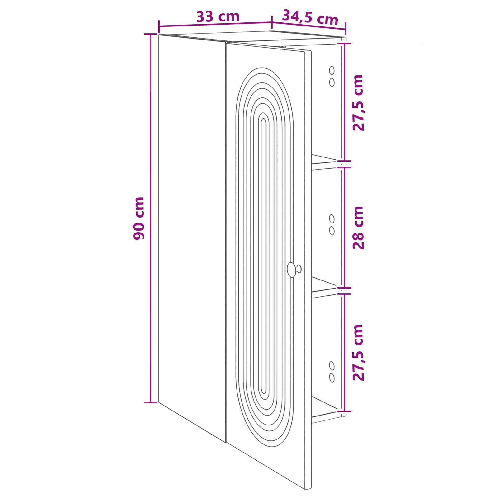 Armario de pared Blanco Brillante 33 x 34,5 x 90 cm
