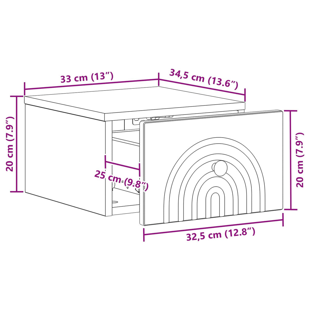 Mesita de Noche de Pared 2 pcs Brillante 33 x 34,5 x 20 cm