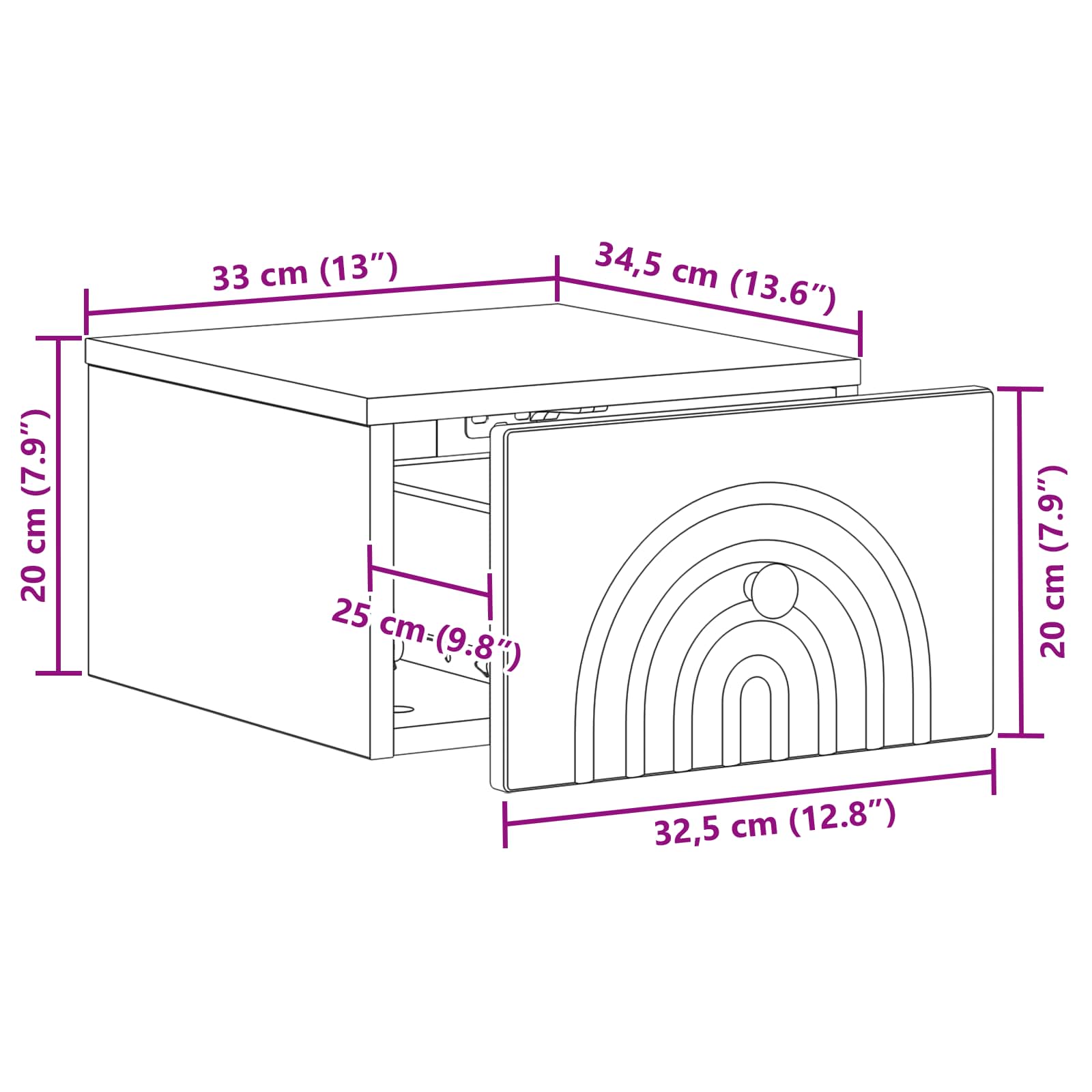 Mesita de Noche de Pared 2 pcs Brillante 33 x 34,5 x 20 cm