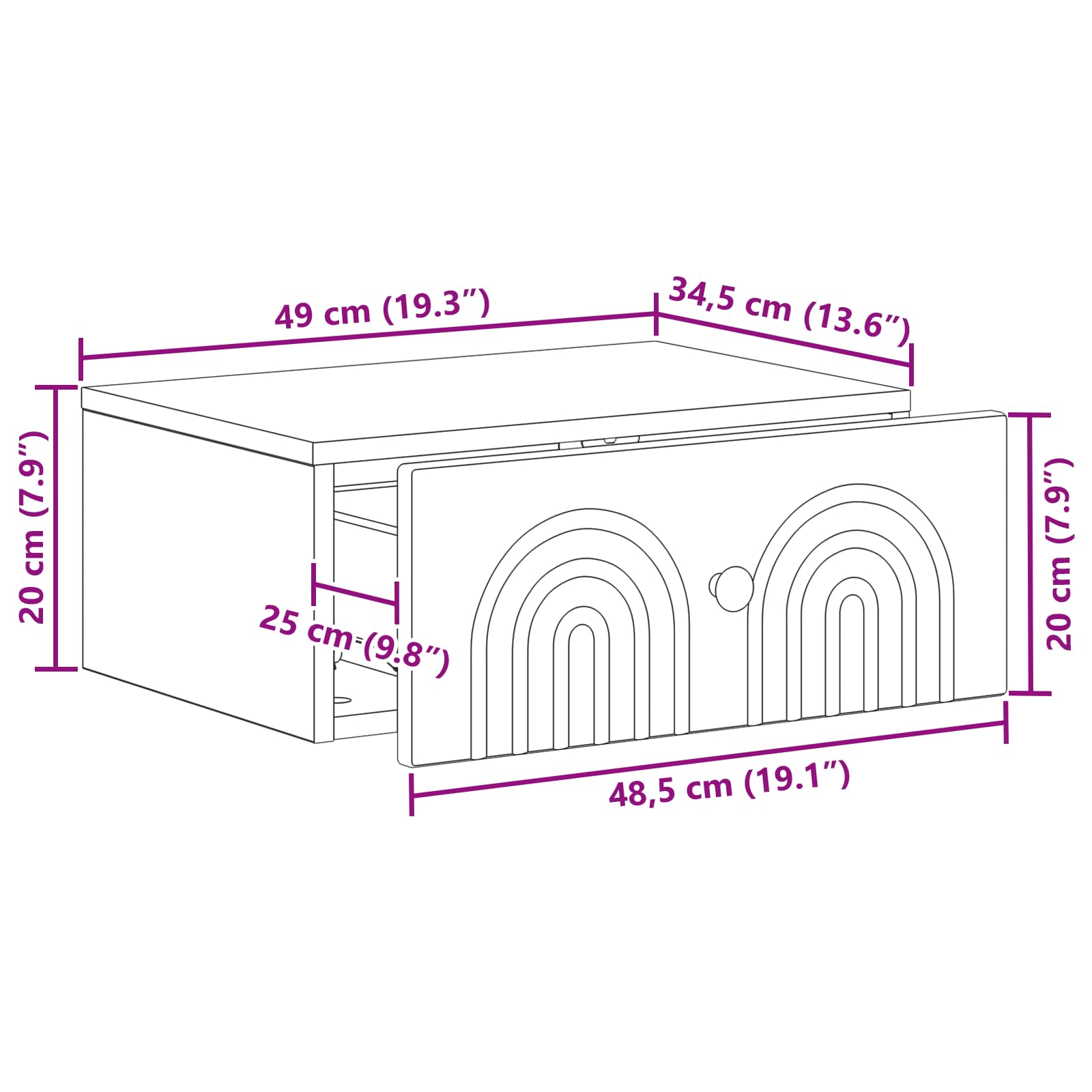 Mesita de Noche de Pared 2 pcs Brillante 49 x 34,5 x 20 cm