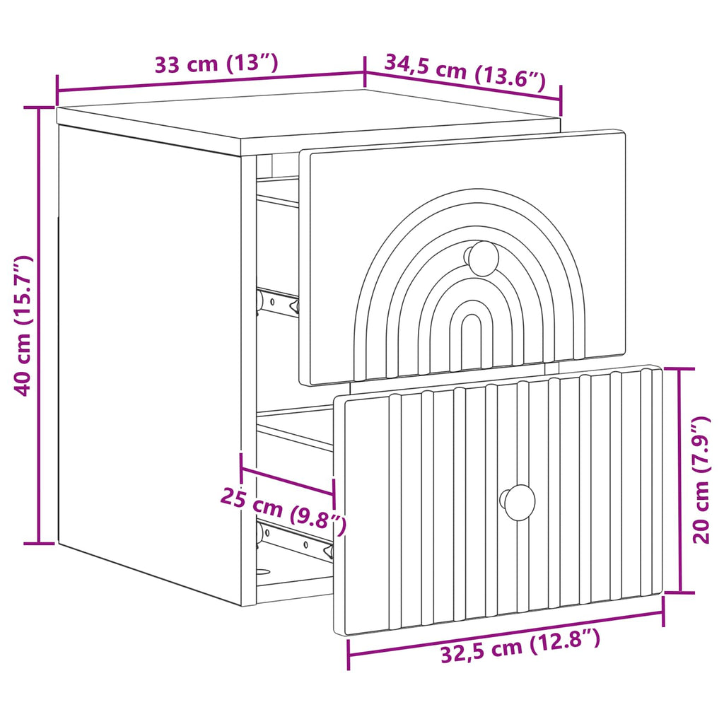 Mesita de Noche de Pared 2 pcs Brillante 33 x 34,5 x 40 cm