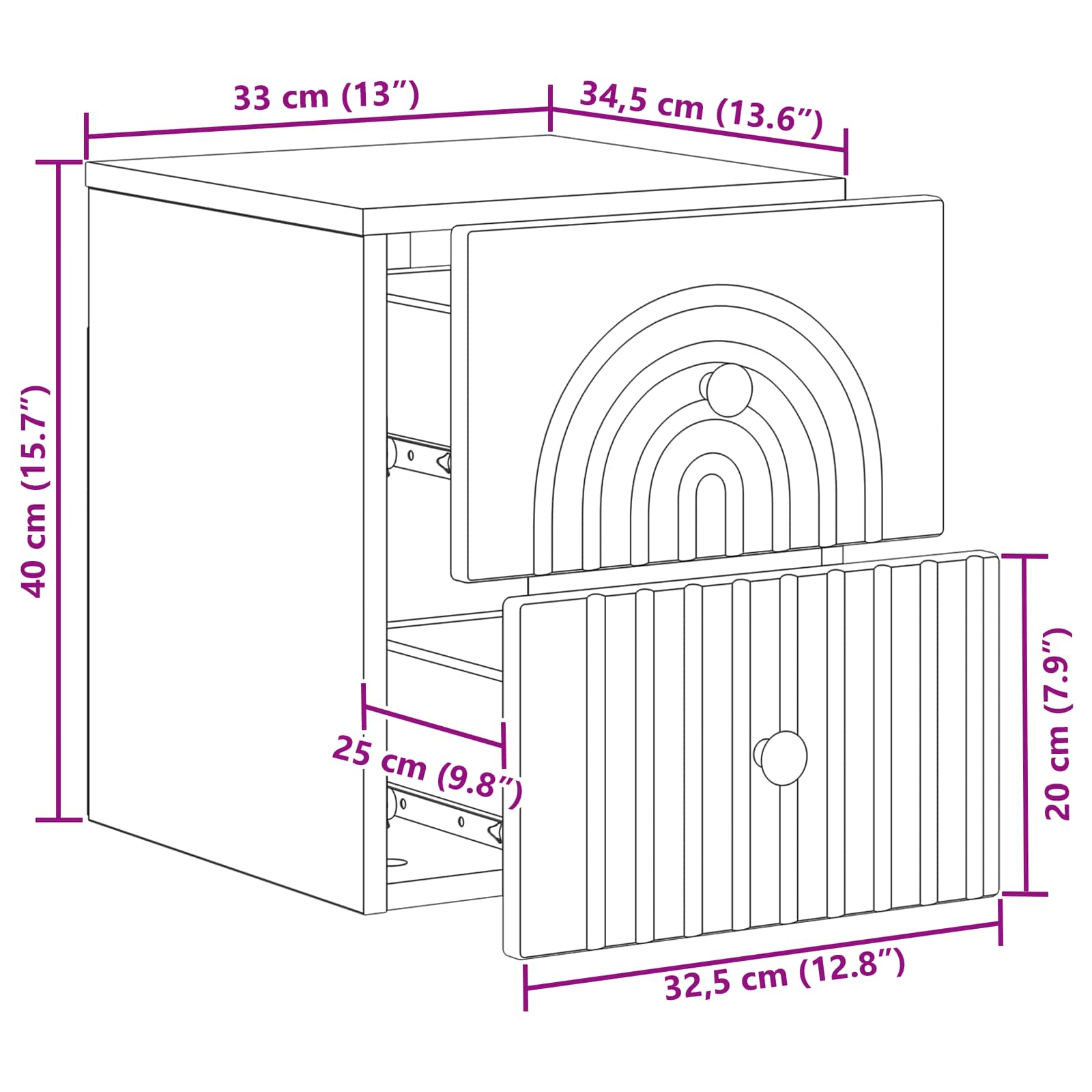 Mesita de Noche de Pared 2 pcs Brillante 33 x 34,5 x 40 cm