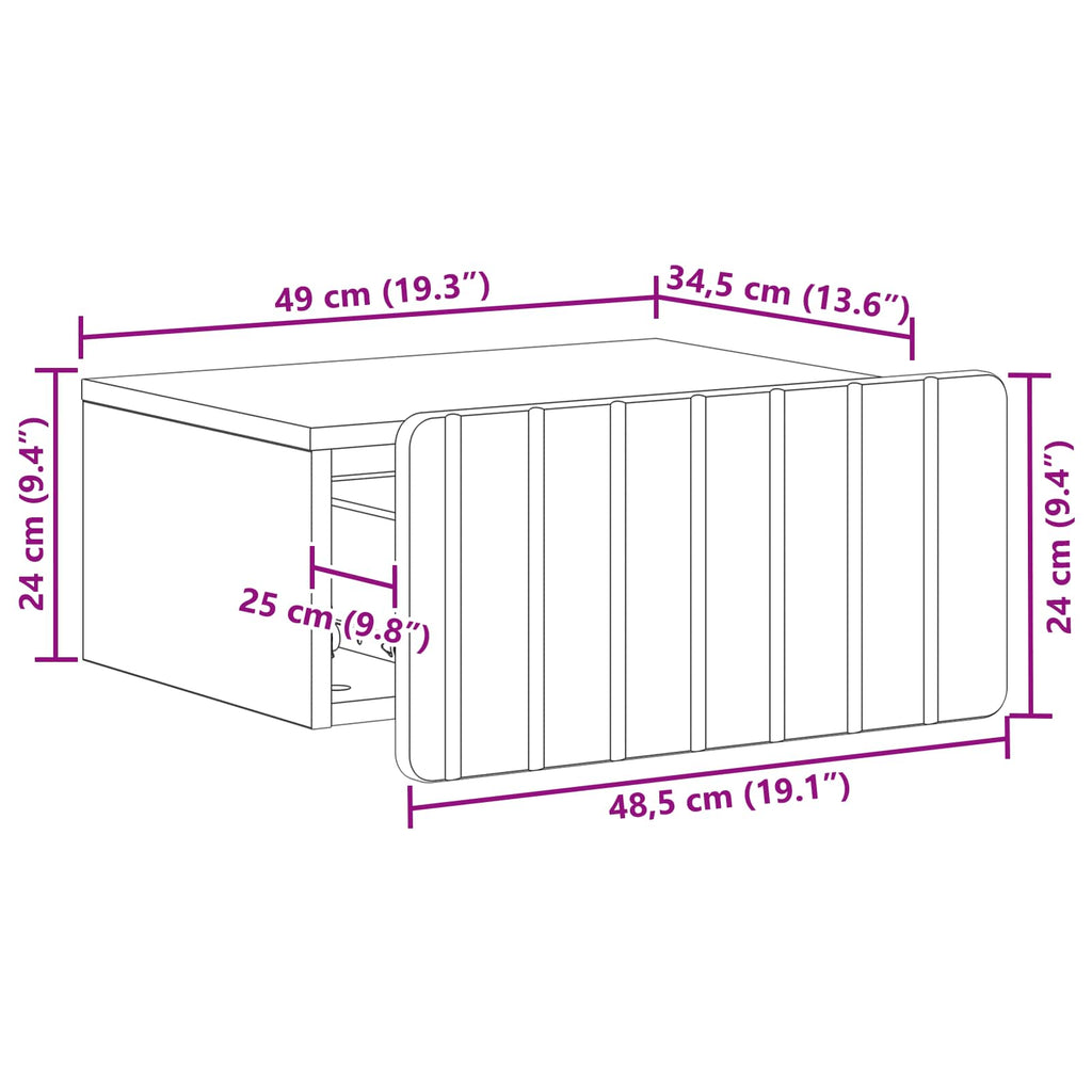 Mesita de Noche de Pared 2 pcs Brillante 49 x 34,5 x 24 cm