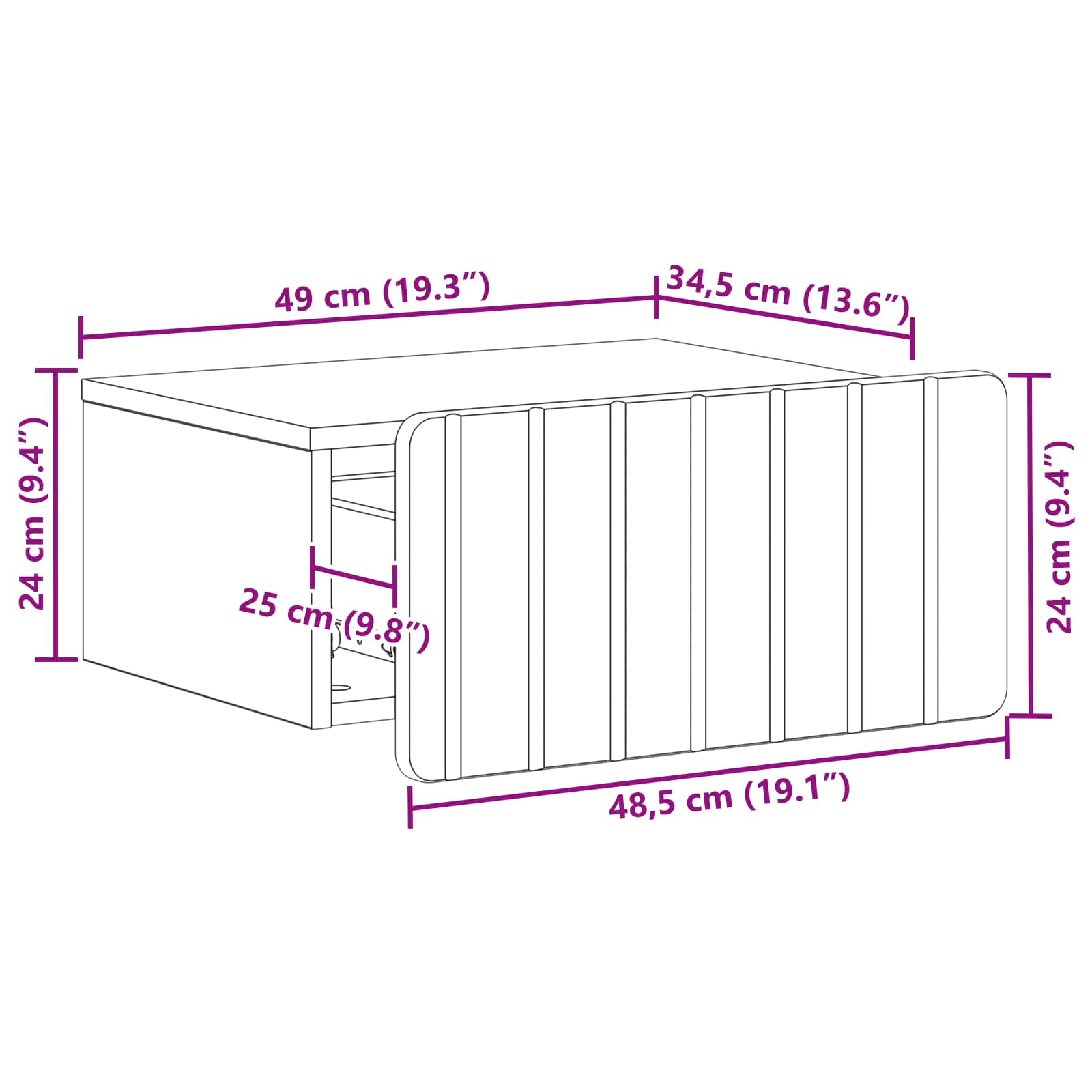 Mesita de Noche de Pared 2 pcs Brillante 49 x 34,5 x 24 cm