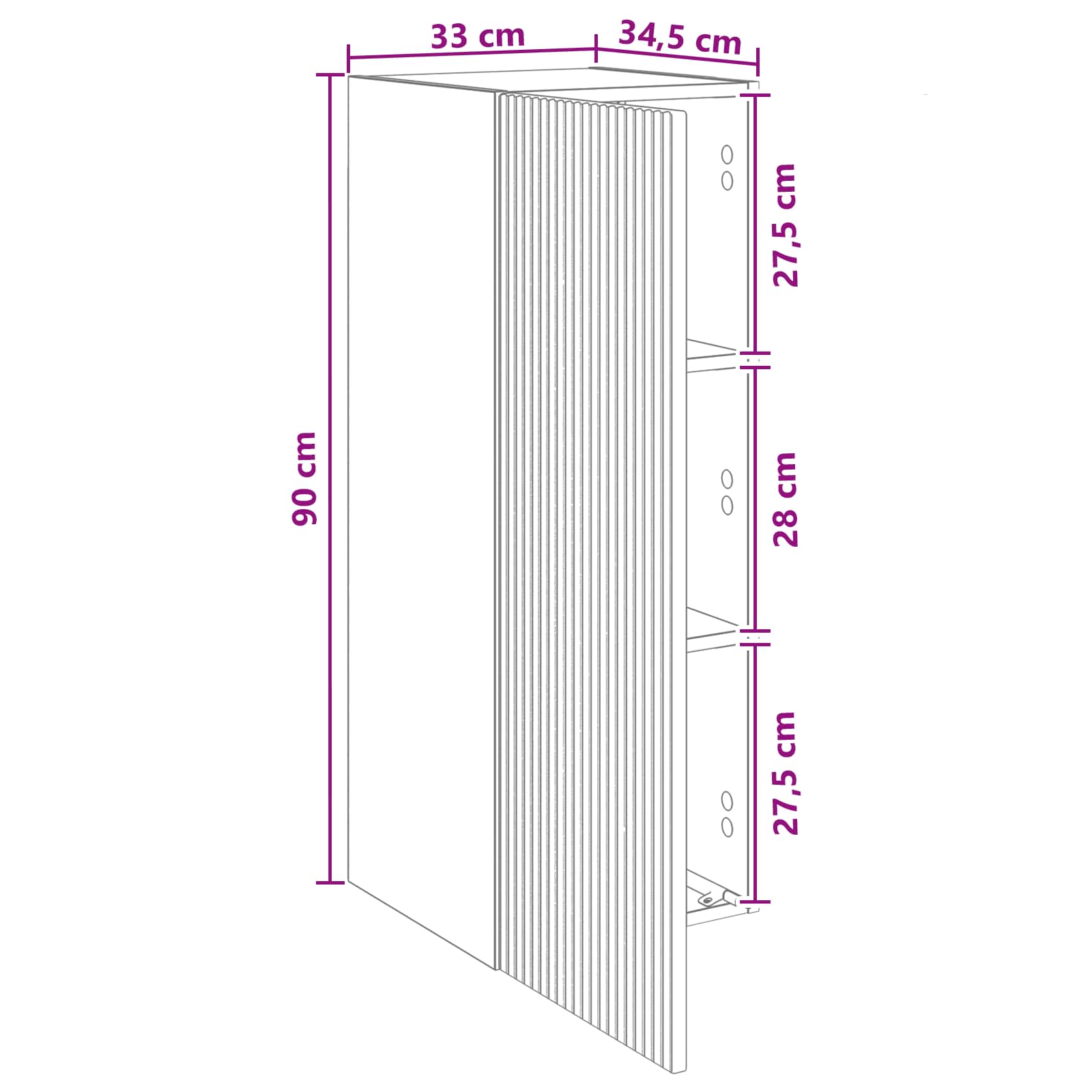 Armario de pared Blanco Brillante 33 x 34,5 x 90 cm
