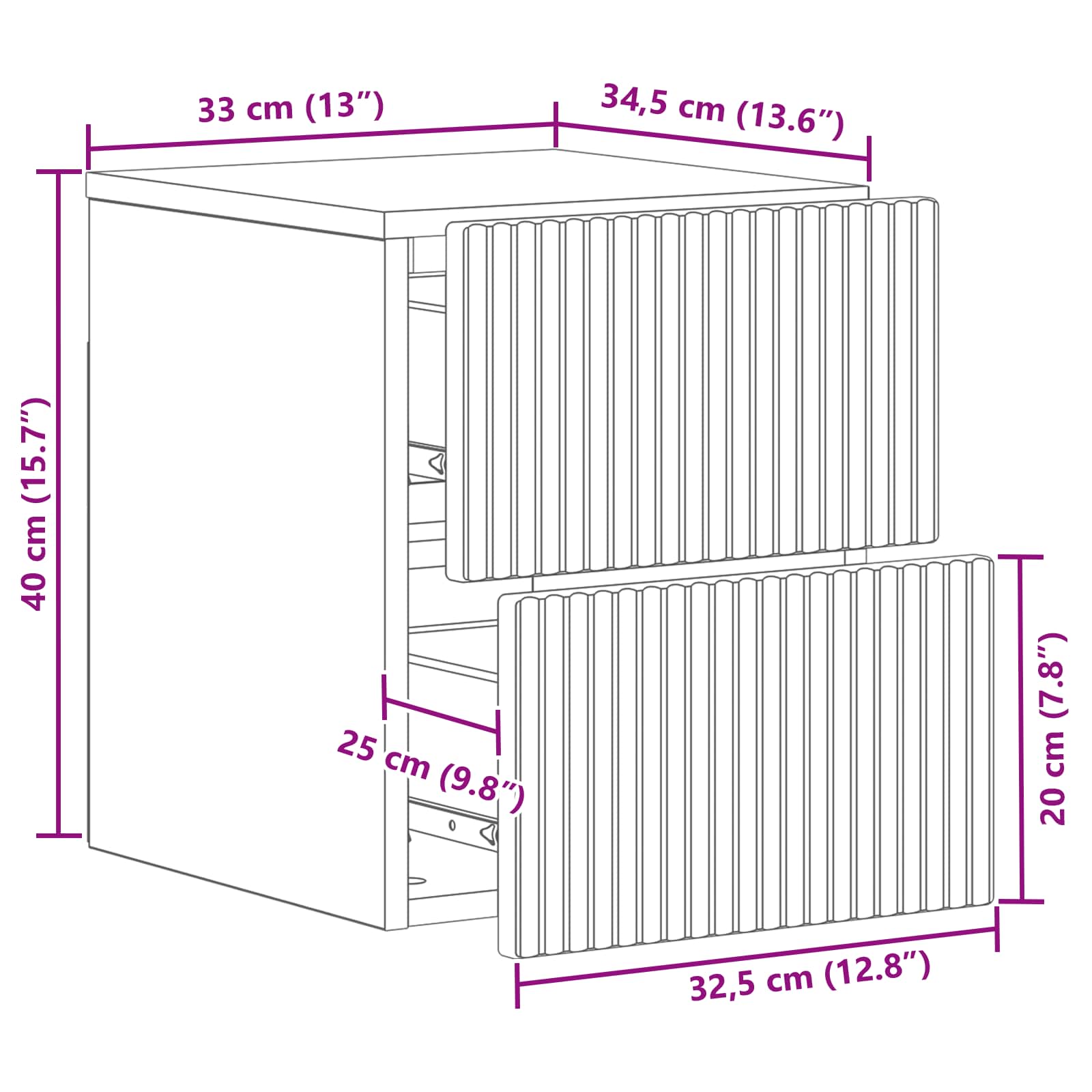 Mesita de Noche de Pared 2 pcs Brillante 33 x 34,5 x 40 cm