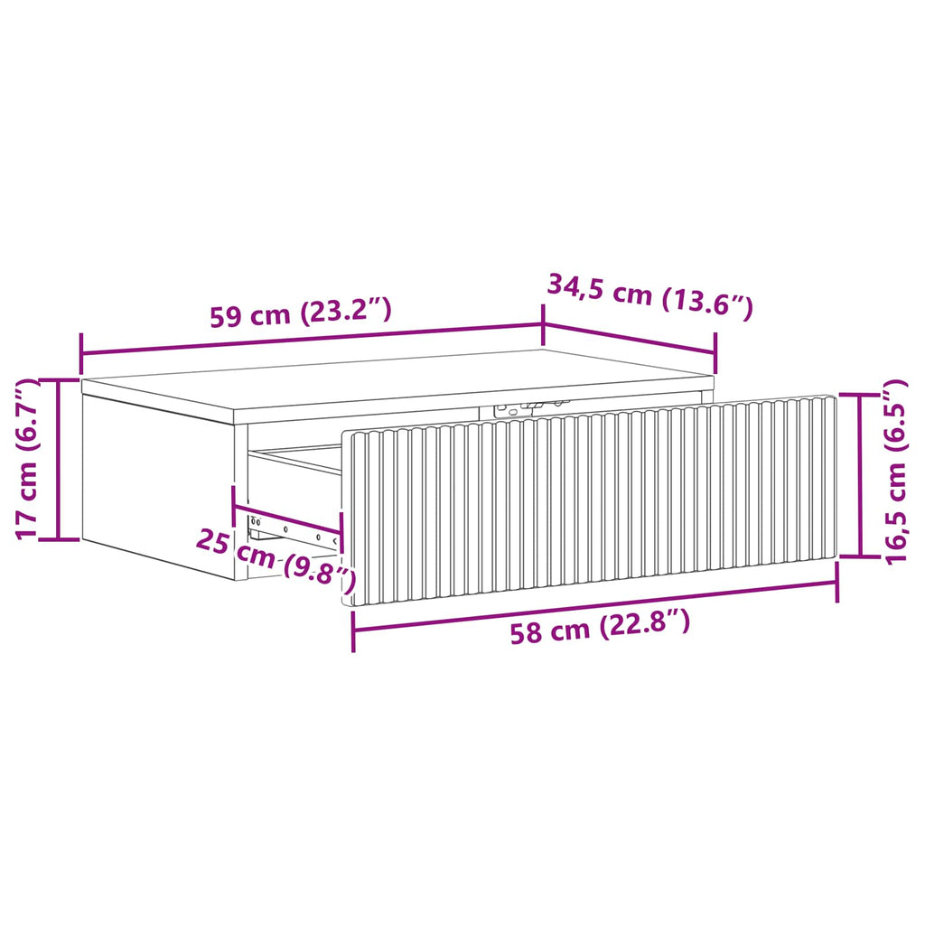 Mesa Lateral Montada en la Pared Roble Sonoma 59 x 34,5 x 17 cm