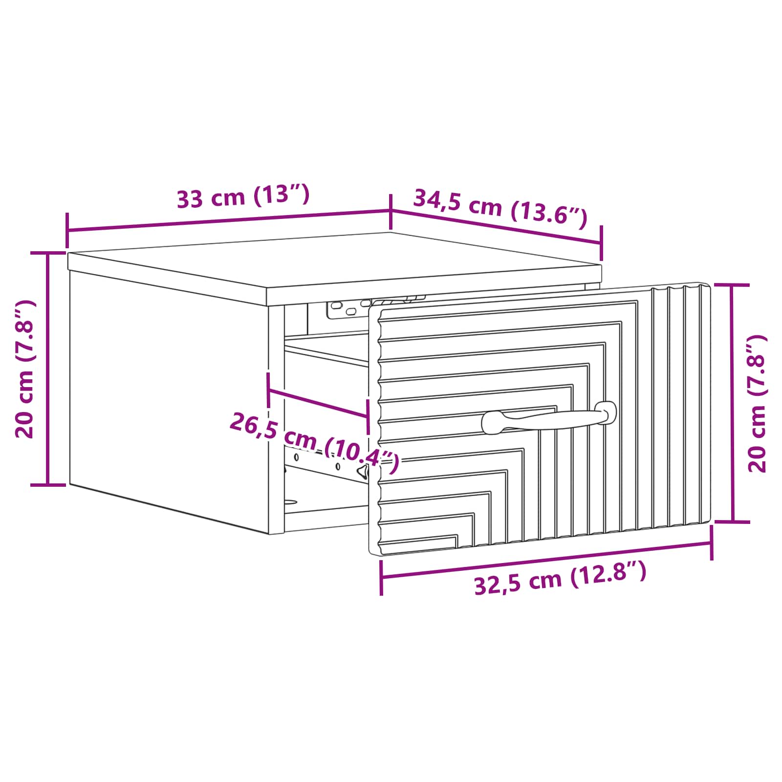Mesita de Noche de Pared 2 pcs Brillante 34,5 x 33 x 20 cm