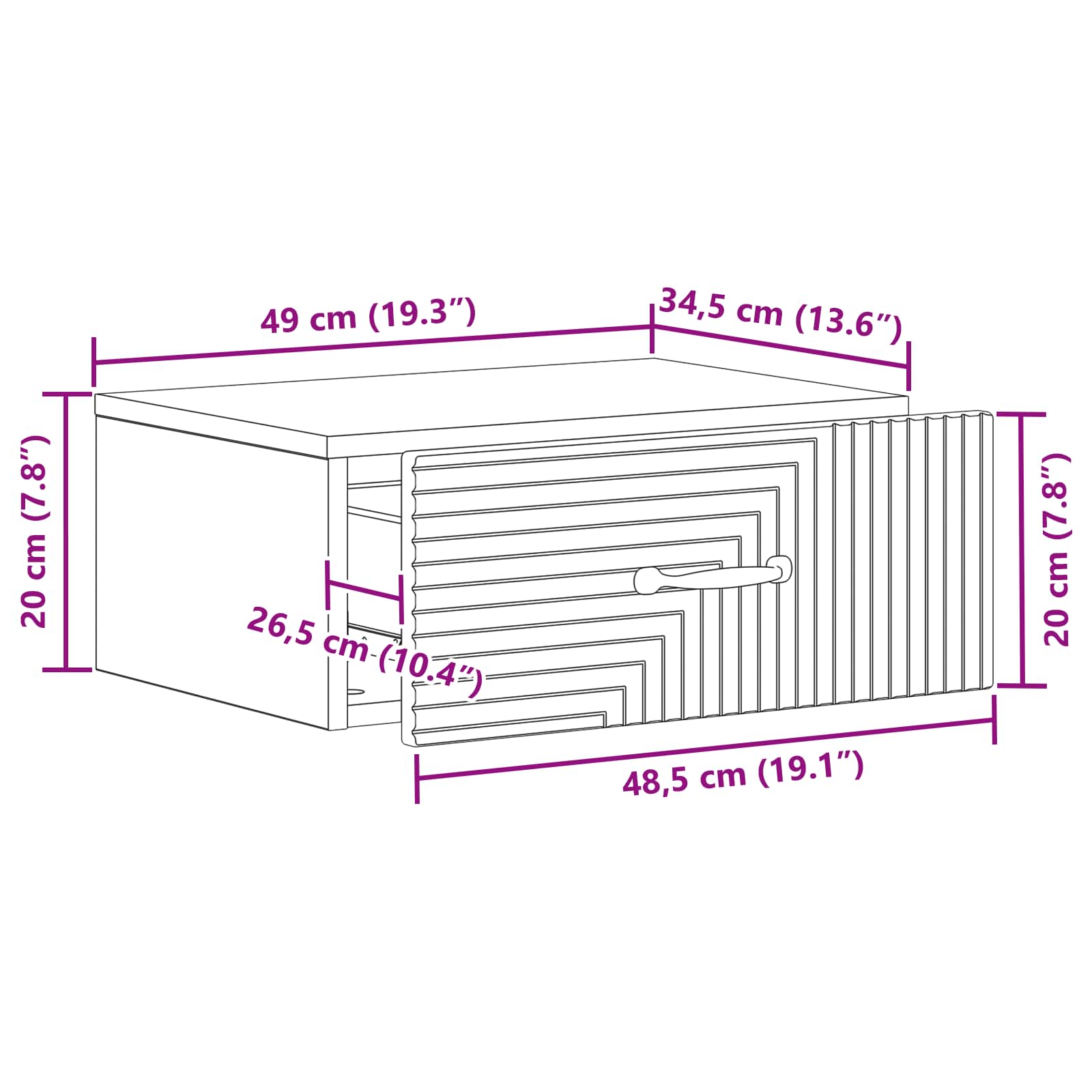 Mesita de Noche de Pared 2 pcs Brillante 49 x 34,5 x 20 cm
