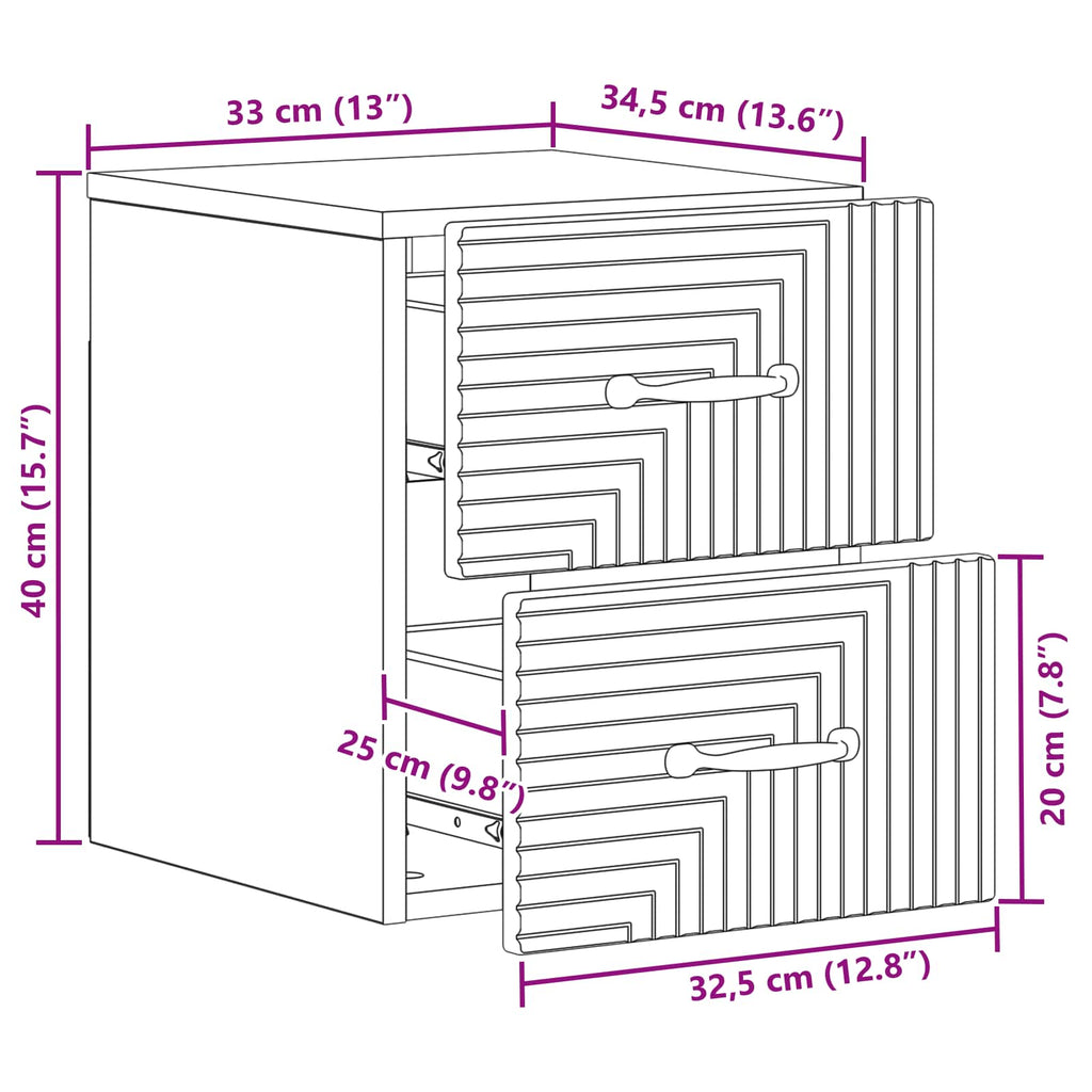 Mesita de Noche de Pared 2 pcs Brillante 34,5 x 33 x 40 cm