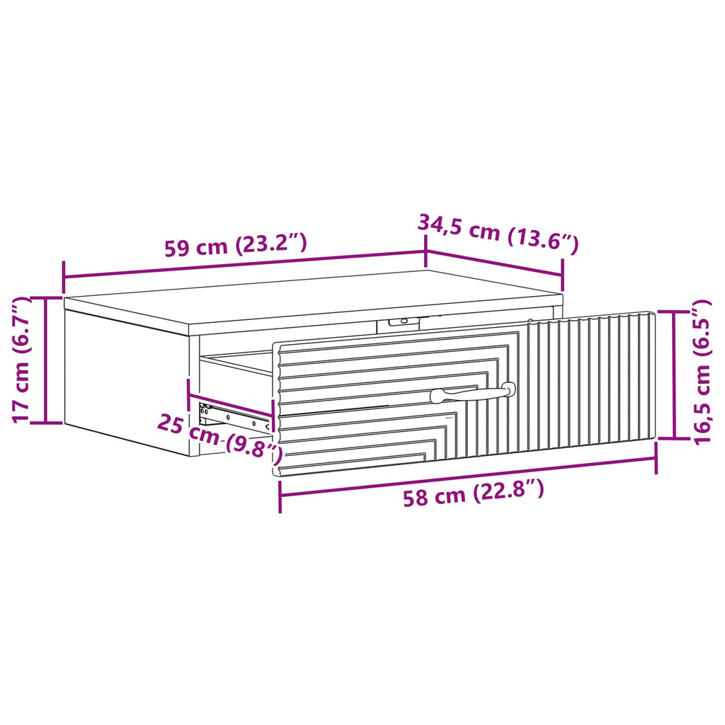 Mesa Lateral Montada en la Pared Brillante 59 x 34,5 x 17 cm