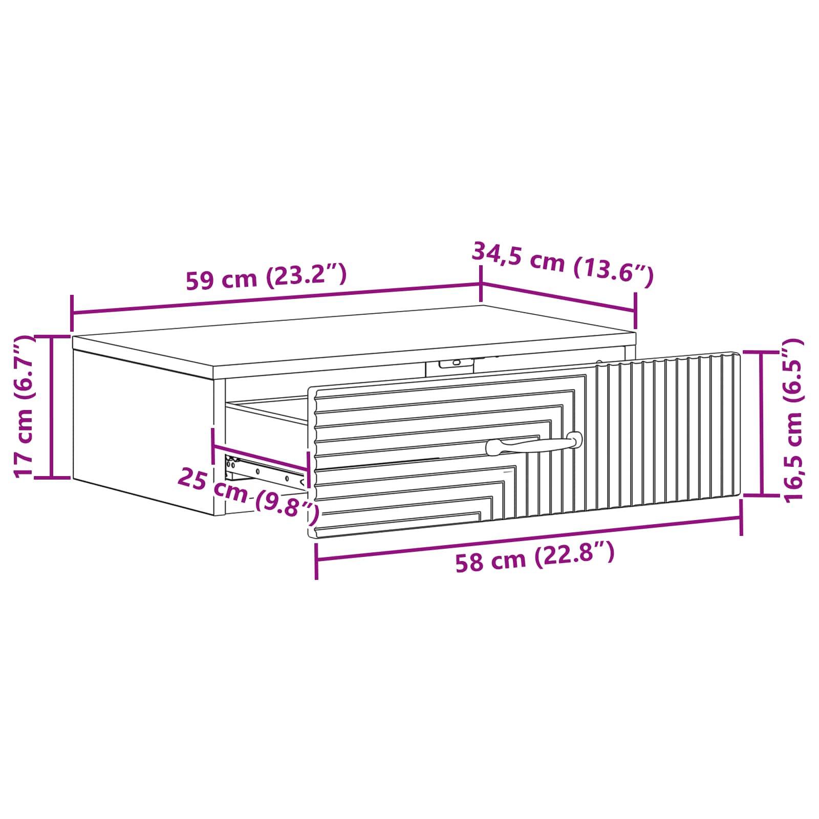 Mesa Lateral Montada en la Pared Brillante 59 x 34,5 x 17 cm