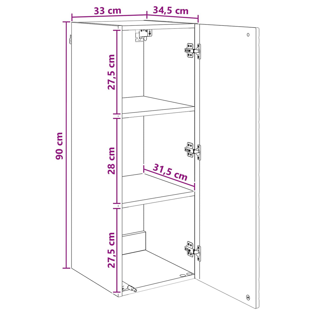 Armario de pared Blanco Brillante 33 x 34,5 x 90 cm