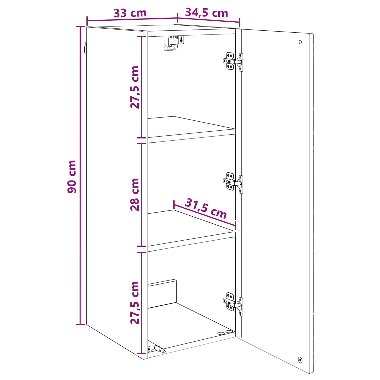 Armario de pared Blanco Brillante 33 x 34,5 x 90 cm